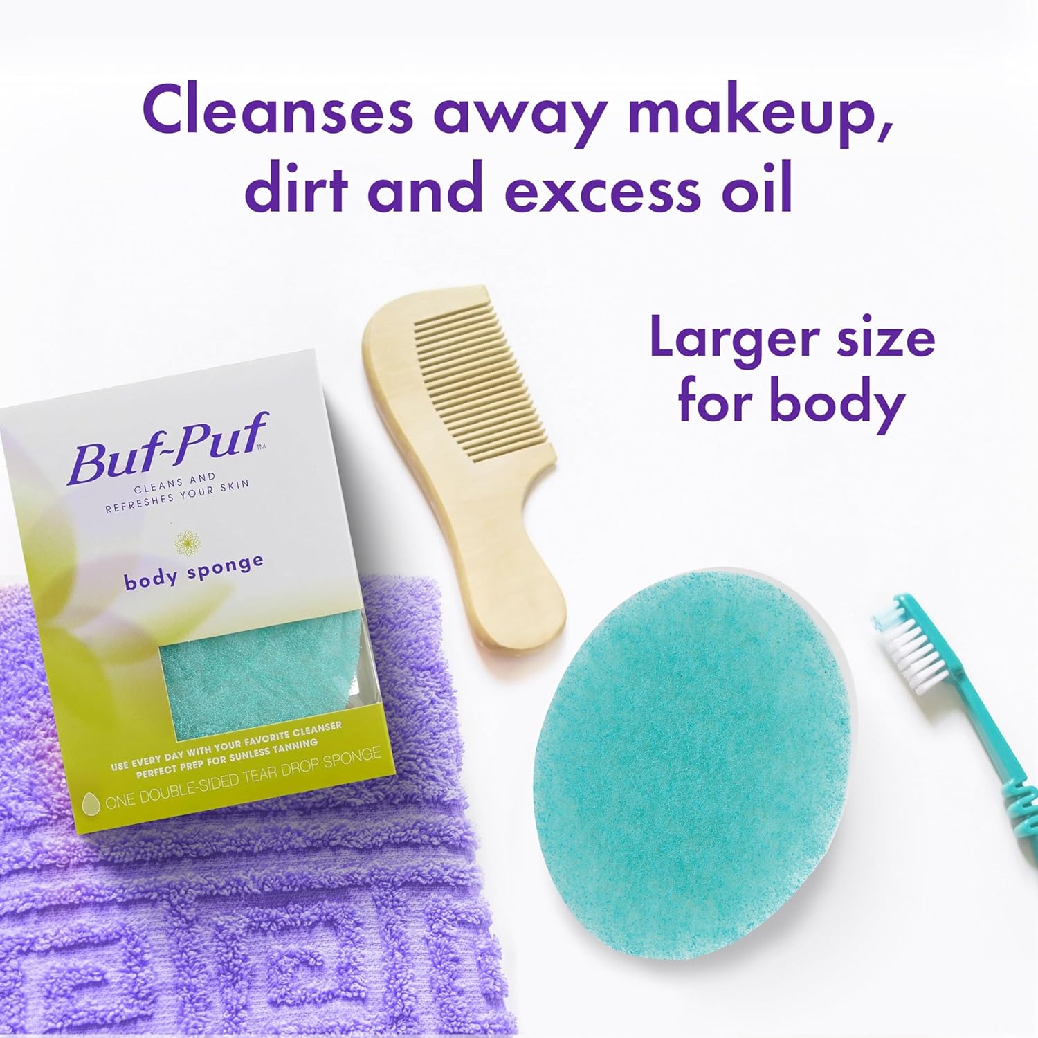 Buf-Puf Body Sponge, Bath Sponge, Dermatologist Developed, Cleanses Skin of Dirt, and Excess Oil, Reusable, Exfoliating, 1 Count - Image 3
