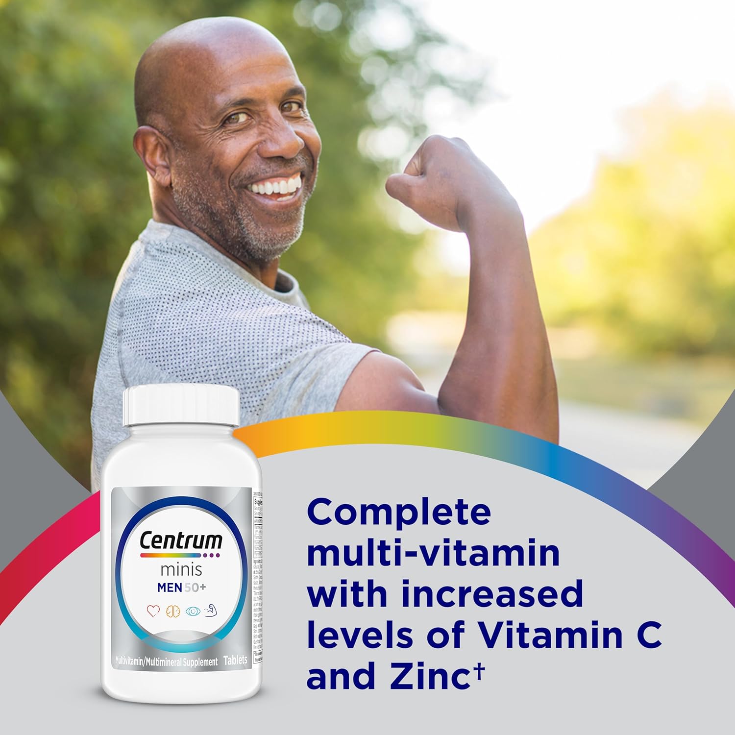 Centrum Minis Silver Multivitamin for Men 50 Plus, Multivitamin/Multimineral Supplement, Vitamin D3, B-Vitamins and Zinc, Non-GMO Ingredients, Supports Memory and Cognition in Older Adults - 280 Ct - Image 2