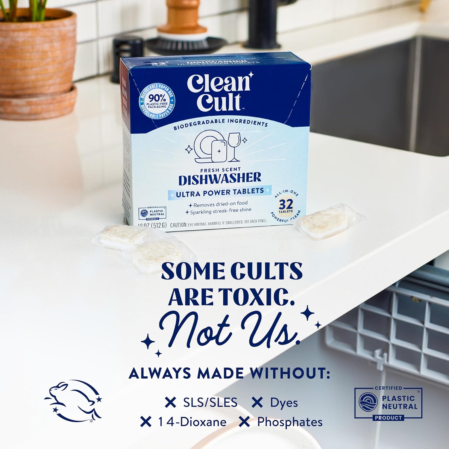 Cleancult Ultra Power Dishwasher Detergent Pods for Sparkling Streak-Free Shine, All-In-One, No Plastic Waste, 32 Count - Image 5