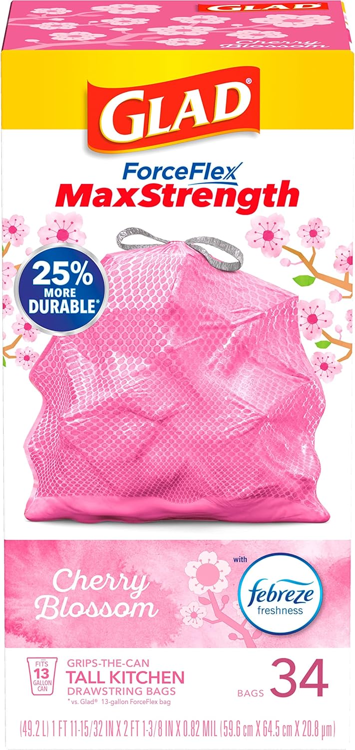 Glad Tall Kitchen Trash Bags 13 Gallon, MaxStrength Cherry Blossom Garbage Bags, Odorshield with Drawstring, 34 Count - Image 10
