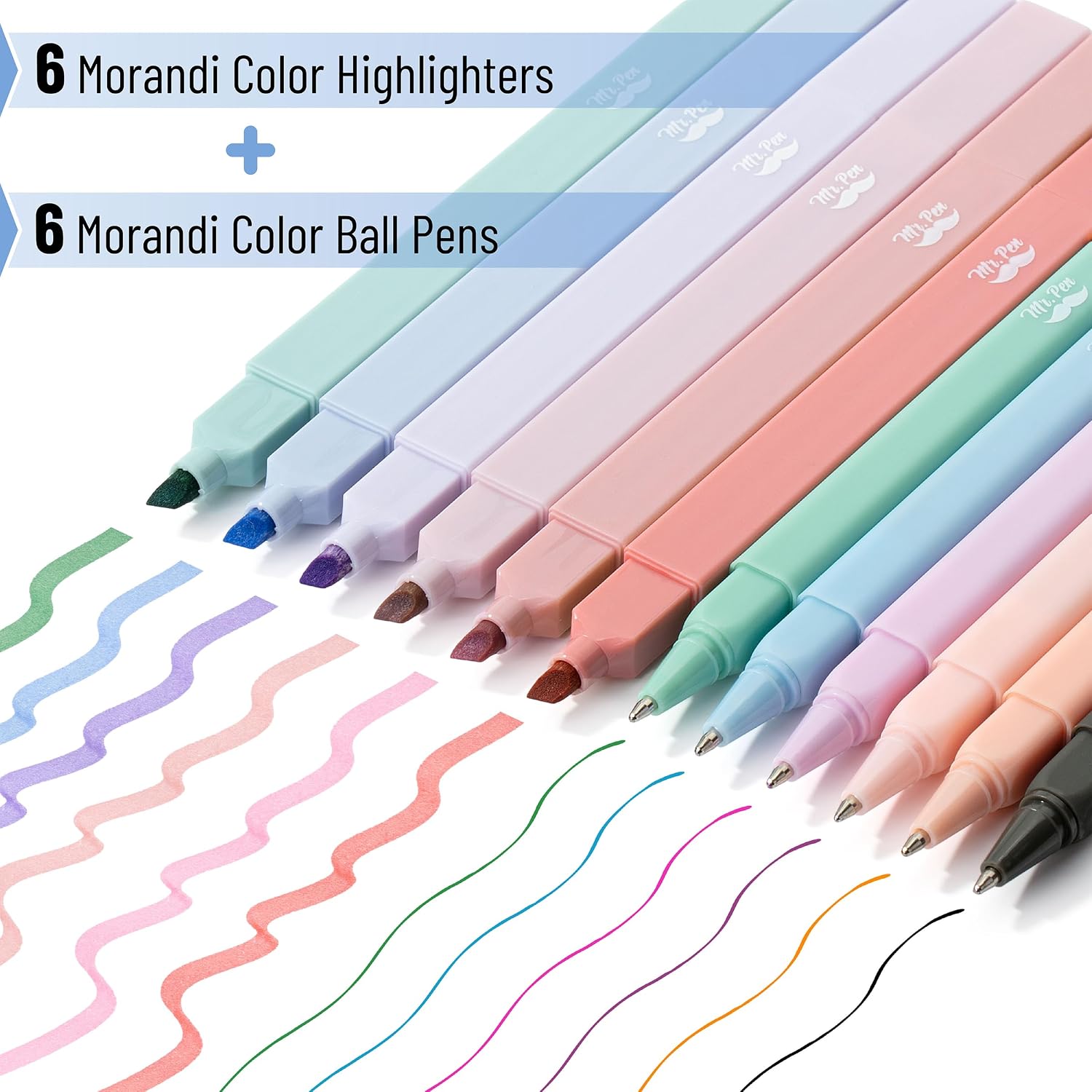 Mr. Pen- Aesthetic Highlighters and Ballpoint Pens No Bleed, 12 Pack, Morandi Colors, Bible Highlighters and Pens No Bleed, Fast Dry and No Smear for Bible Journaling, Planner, School Supplies - Image 3