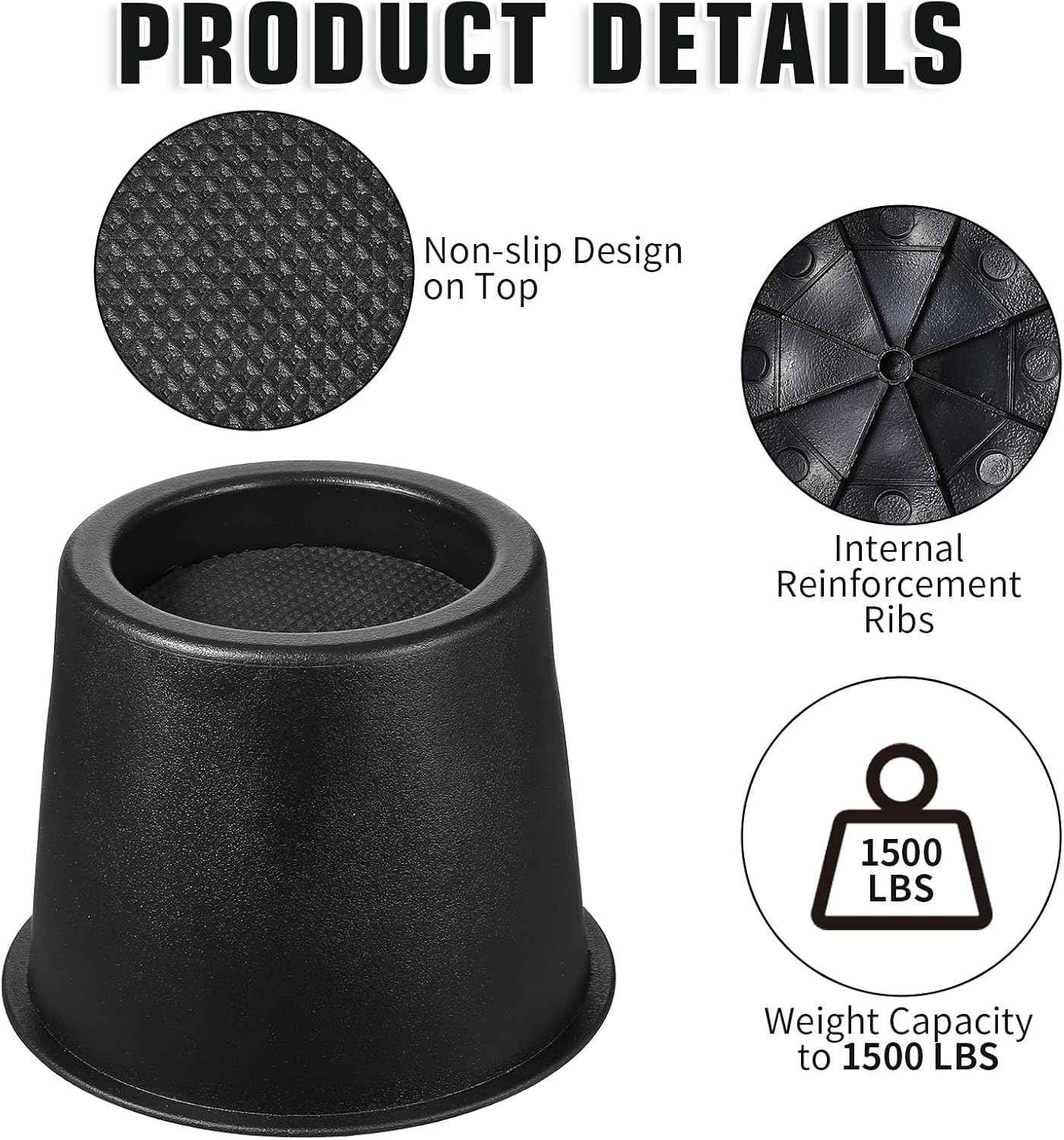 9 Pack 4 Inch Furniture Risers - Bed Risers 4 Inch Heavy Duty with Non-Slip Pads, Supports 1500 Lbs for Sofa, Table, Chair & Couch - Black Plastic Leg Extenders (5.2x3.9 Inches) - Image 4