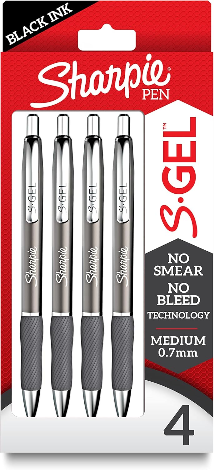 Sharpie S-Gel Pens, Sleek Metal Barrel, Gunmetal, Medium Point (0.7mm), Black Gel Ink, 4 Count - Image 2