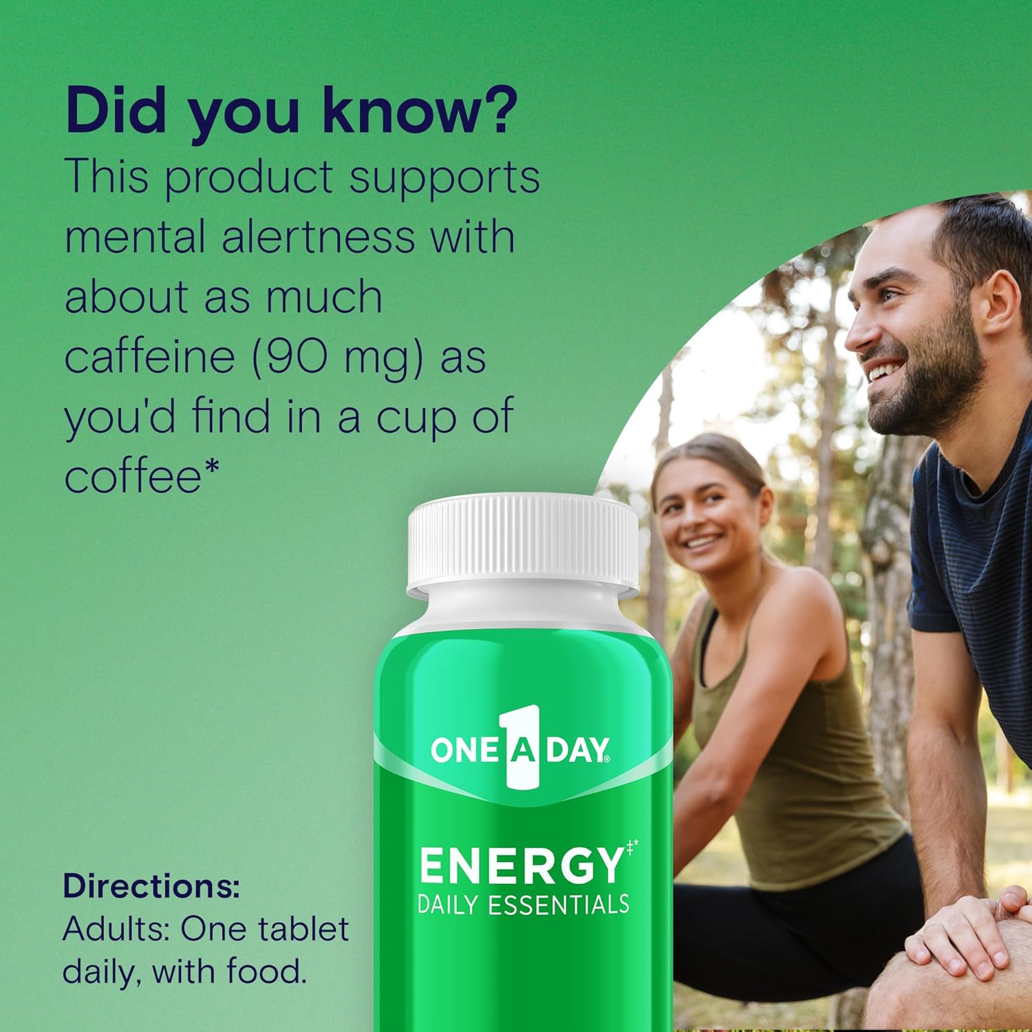 One A Day Energy Daily Essentials Multivitamin, Energy Supplement to Support Mental Alertness and Immune Health with Vitamins A C, D, E, Zinc and Caffeine, 120 Count - Image 3