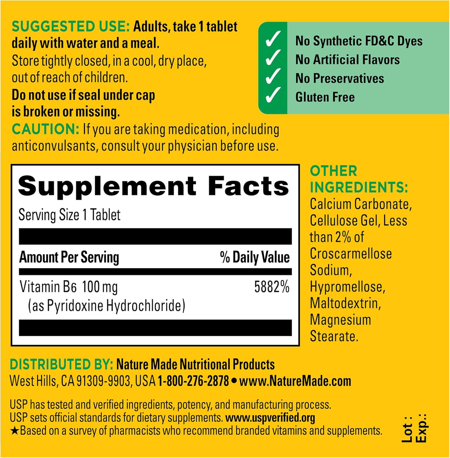 Nature Made Vitamin B6 100mg, B6 Vitamins for Energy Metabolism Support, 100 Tablets, 100 Day Supply - Image 7