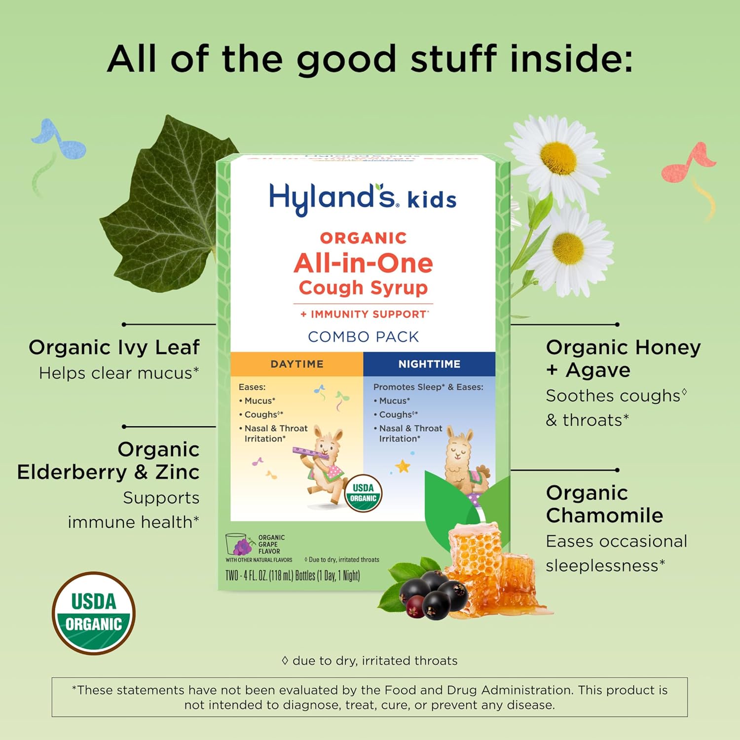 Hyland's Kids Organic All-in-One Grape Cough Syrup Day & Night, Two 4 Ounce Bottles - Image 5
