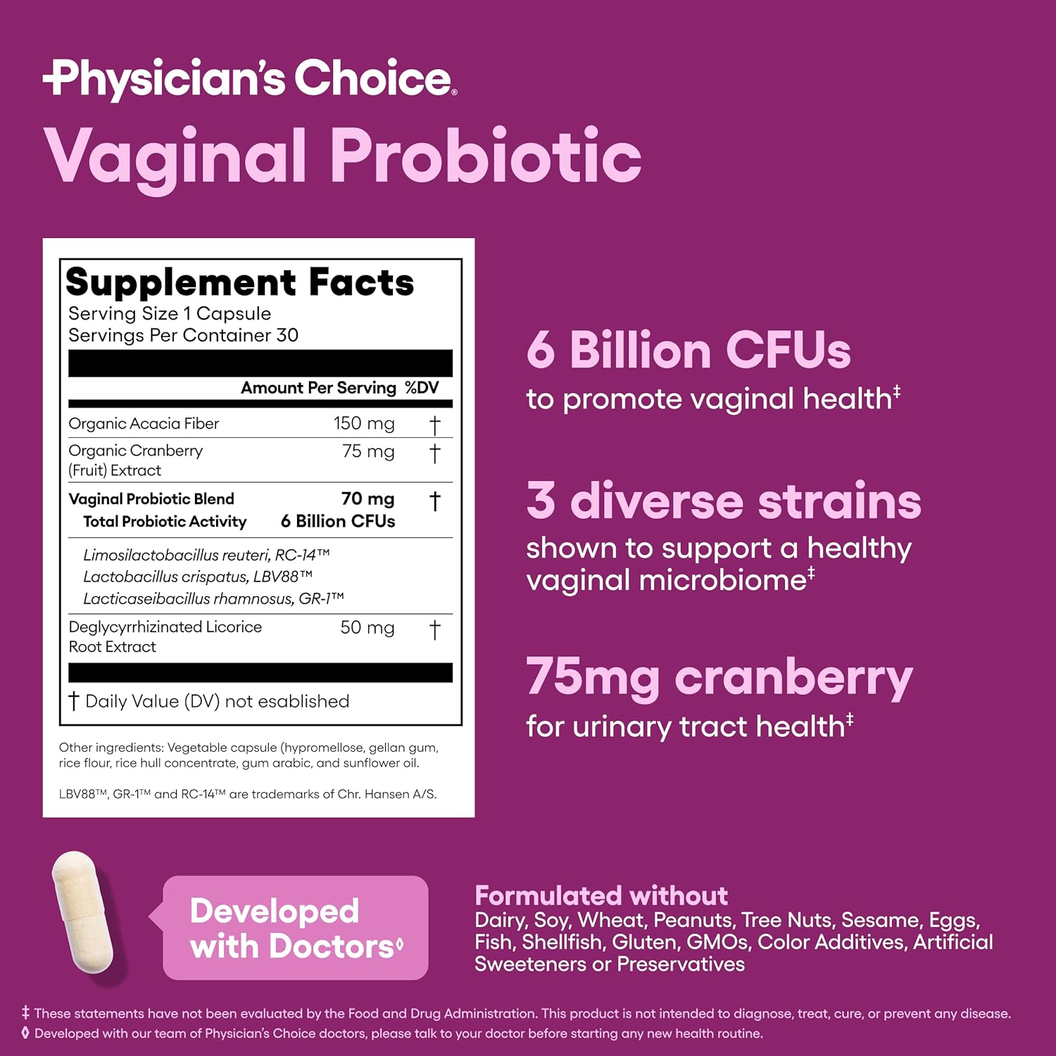 Physician's CHOICE Vaginal Probiotics for Women - pH Balance, Odor Control, Yeast Balance, Vaginal Flora & Feminine Health - 6B CFU with Organic Prebiotics and Cranberry Extract - 30 CT - Image 7
