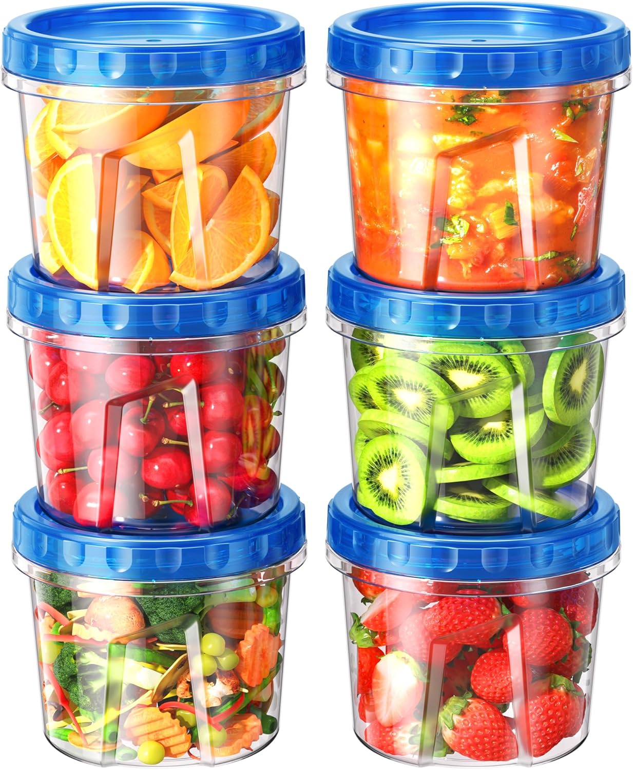 BiuLeon 6 Pack-24 oz Freezer Storage Containers, Plastic Food Storage Containers with Twist Top Lids, BPA Free and Reusable Soup Containers with Lids, Leakproof/Microwave/Dishwasher Safe - Image 2
