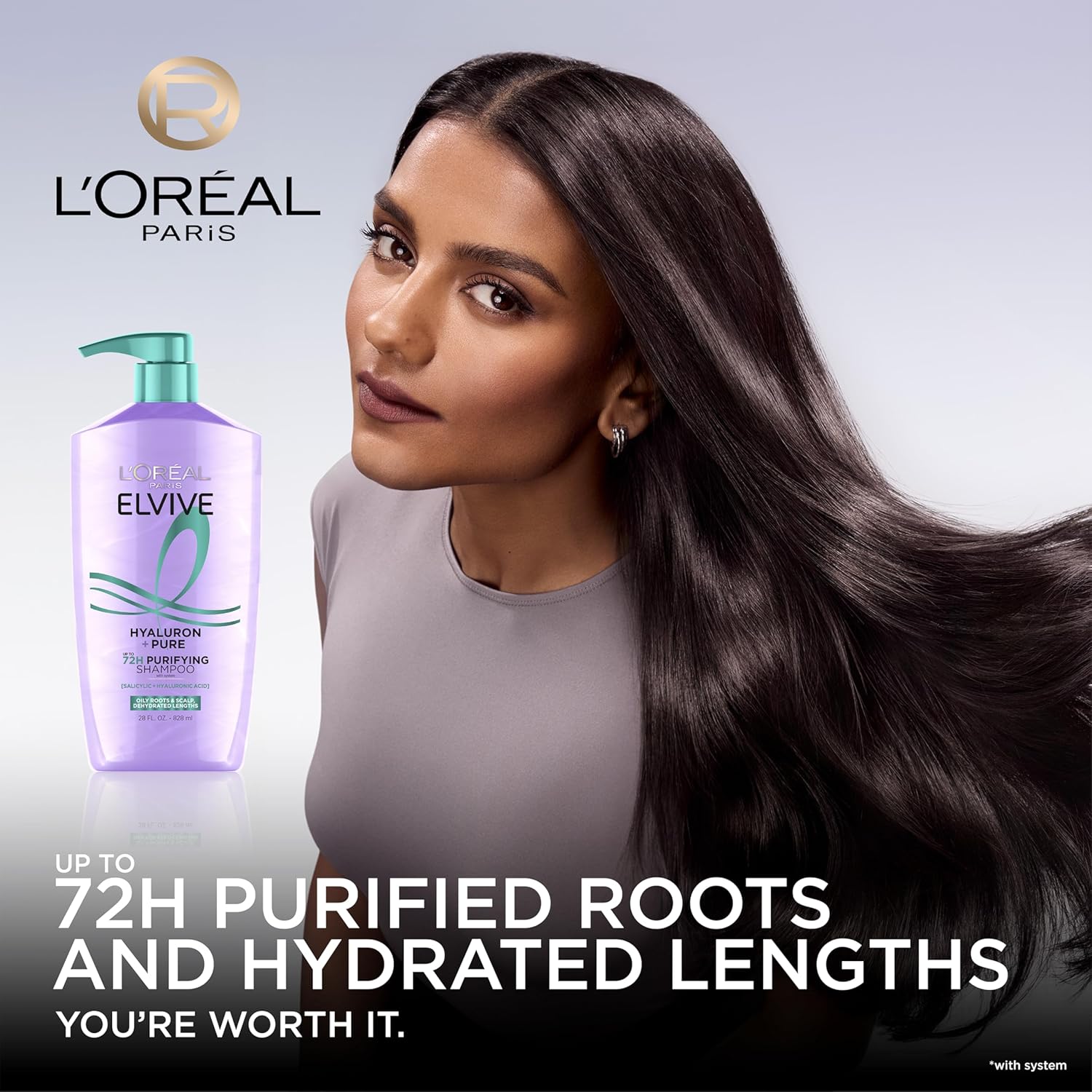 L'Oreal Paris Elvive Hyaluron + Pure 72H Purifying Shampoo for Oily Hair, Clarifying Shampoo with Salicylic Acid and Hyaluronic Acid, 28 Fl Oz - Image 4