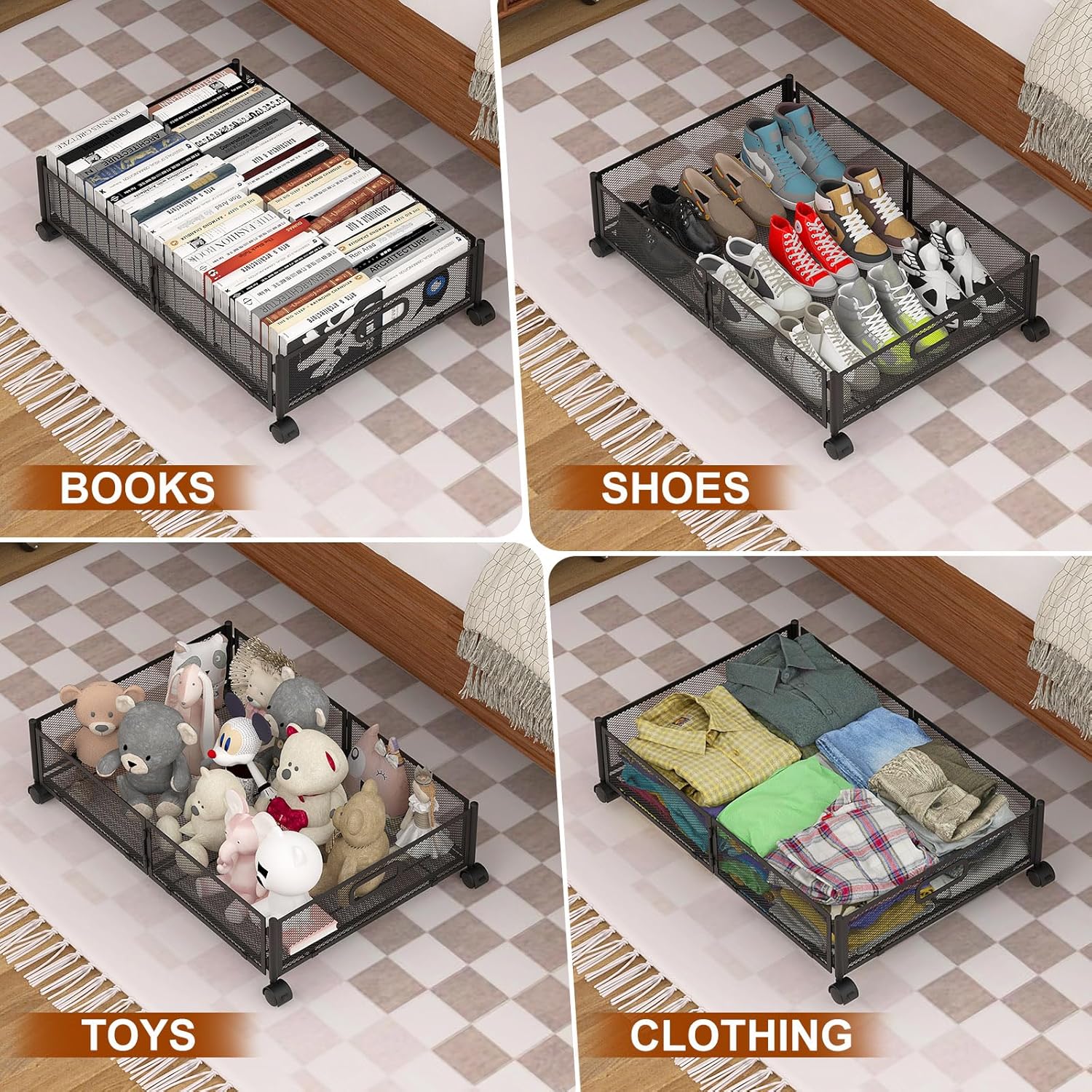Under Bed Storage Containers,2 Pack Foldable Underbed Storage Containers with Handles and Wheels,Folding Bed Shoes Clothes Organizer,Easy Assembly Underbed Storage for Toy ,Bedding,Bedroom(Black) - Image 8