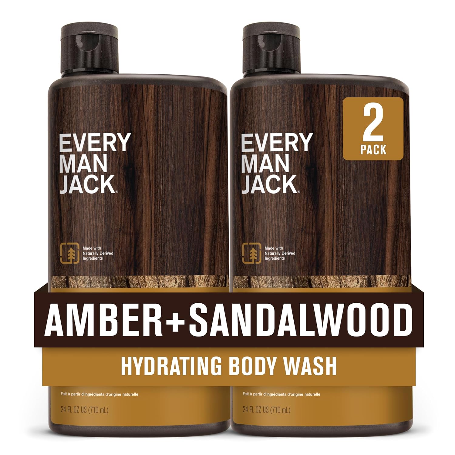 Every Man Jack Amber+Sandalwood Hydrating Mens Body Wash for All Skin Types-Cleanse, Nourish, and Hydrate Skin with Naturally Derived Ingredients-Paraben Free, Phthalate Free, Dye Free-24oz(Pack of 2) - Image 2