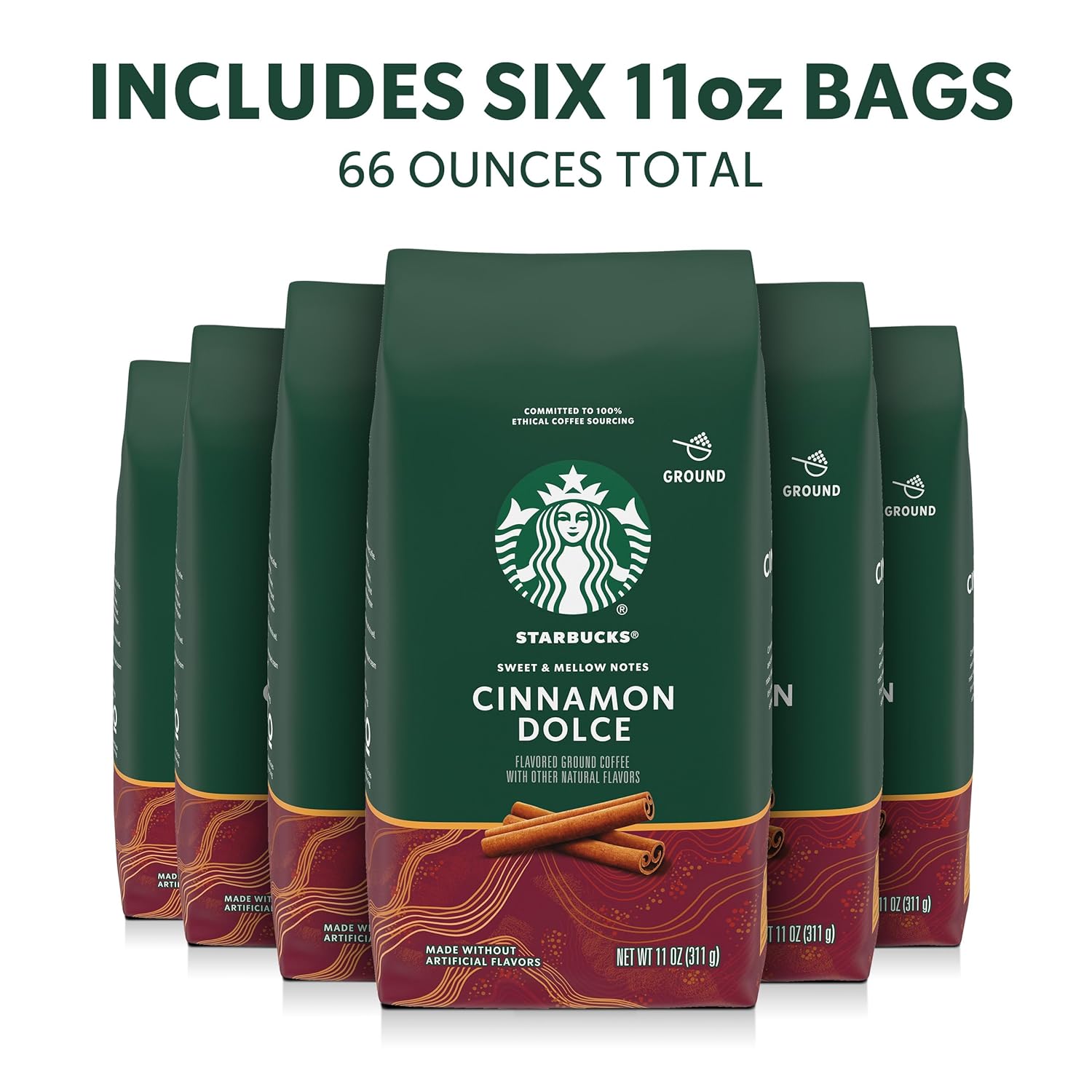 Starbucks Ground Coffee, Flavored Hot or Iced Coffee, Cinnamon Dolce, Six 11 oz Bags - Image 3