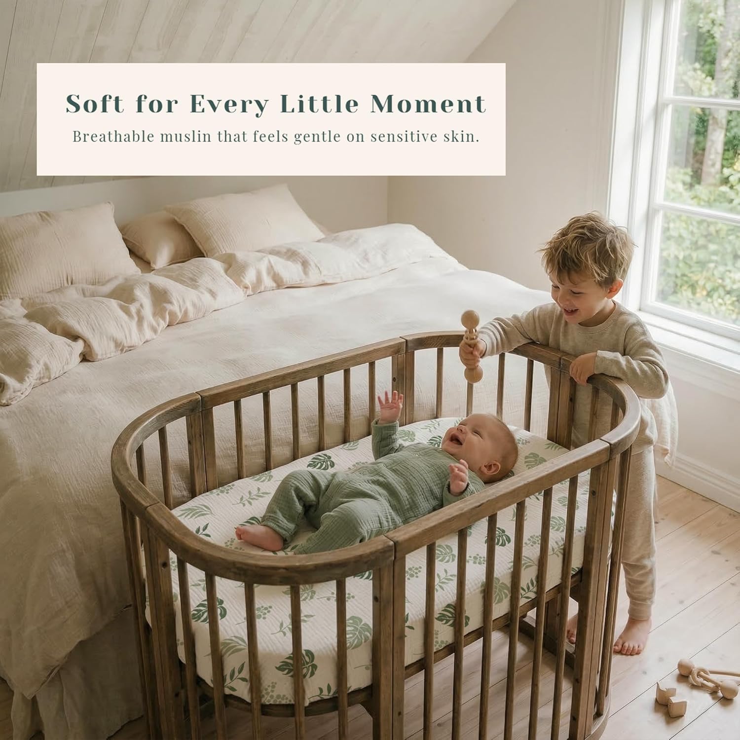 Muslin Bedside Sleeper Bassinet Fitted Sheets, 3 Pack Cotton Baby Sheet for Boys & Girls, Soft, Compatible with Baby Delight, Dream On Me, AMKE and Other Rectangle Mattress (Leaf Green) - Image 4