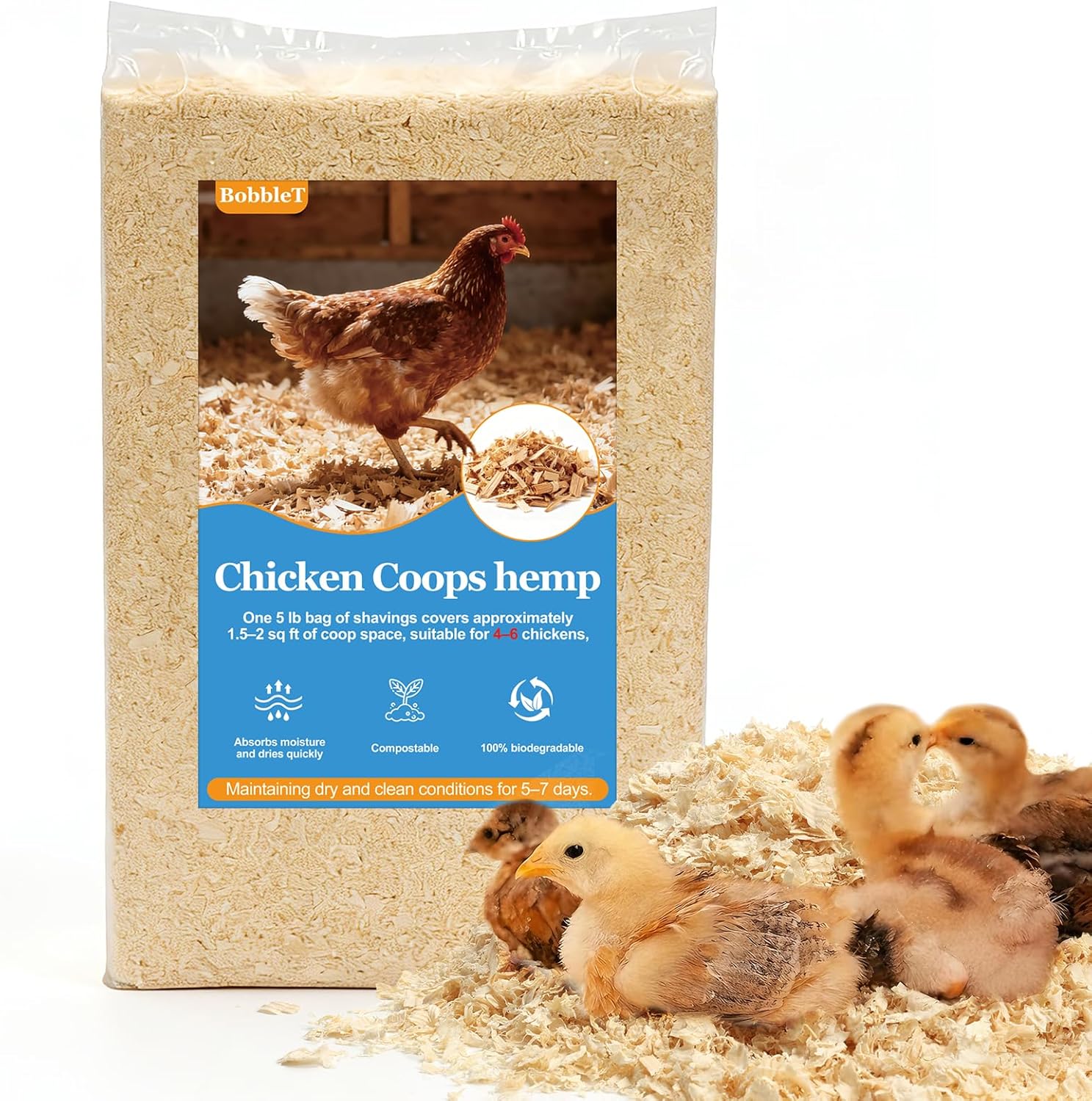 80 Ounces Premium 100% Natural Radiata Pine Shavings for Chicken Coop Bedding,5LB Wood Pine Shavings,Super Absorbent,Low Dust,Eliminating Bad Smells for Chicken Coops Nesting Boxes Brooder - Image 2