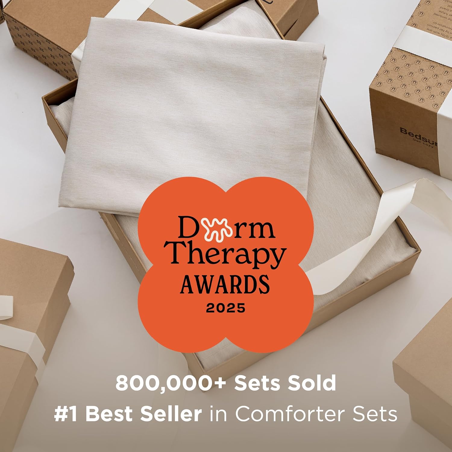 Bedsure Queen Comforter Set - Beige Soft Bedding for All Seasons, Cationic Dyed Bed Set, 3 Pieces, 1 Queen Size Comforter (90"x90") and 2 Pillow Shams (20"x26"+2") - Image 4