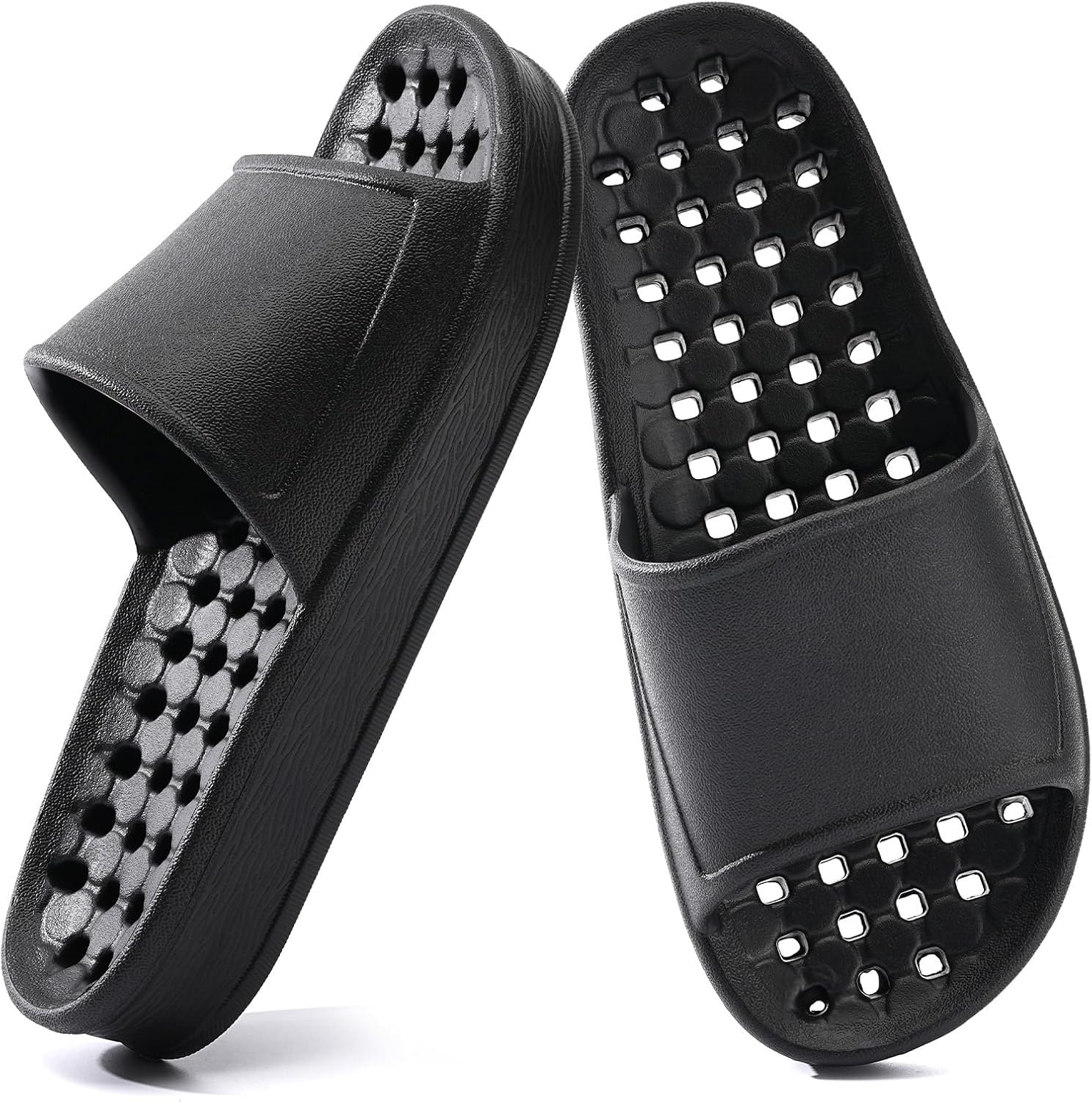 Shower Shoes for Women and Men with Drain Holes Massage Slide Sandals Soft Cushioned Anti-Slip Pool Slides Comfort Thick Soled Waterproof Gym Shower Shoes Quick Drying Bathroom Spa Slippers