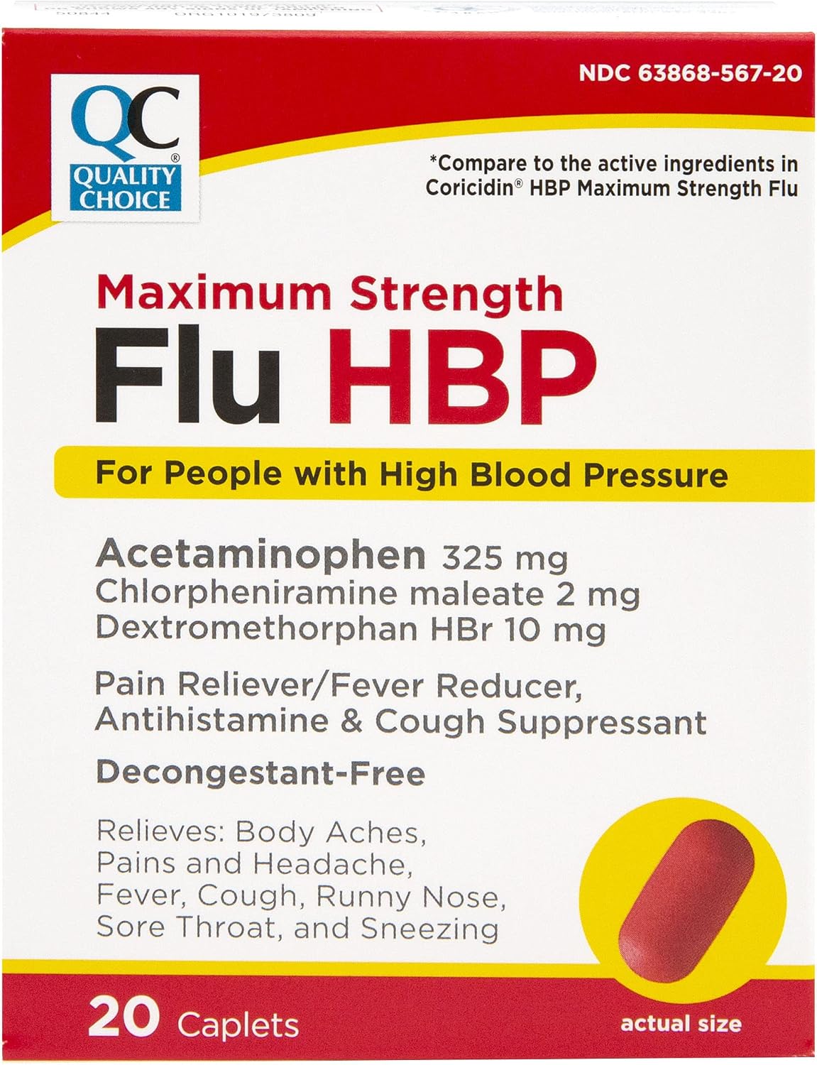 Quality Choice Maximum Strength Flu High Blood Pressure (HBP), Pain Reliever and Fever Reducer, Antihistamine & Cough Suppressant, Decongestant Free, for People with High Blood Pressure, 20 Count - Image 2