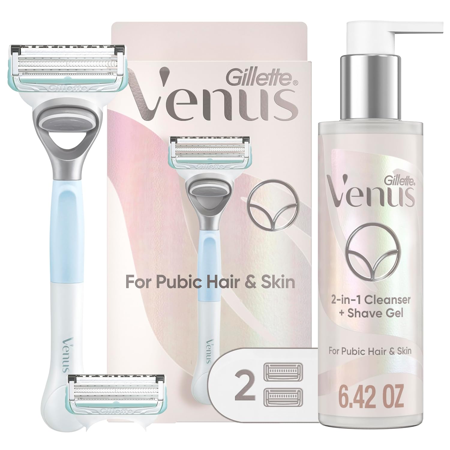 Gillette Venus for Pubic Hair and Skin Shaving Set, Women’s Razor, 1 Handle + 2 Blade Refills + 2-in-1 Cleanser - Image 2