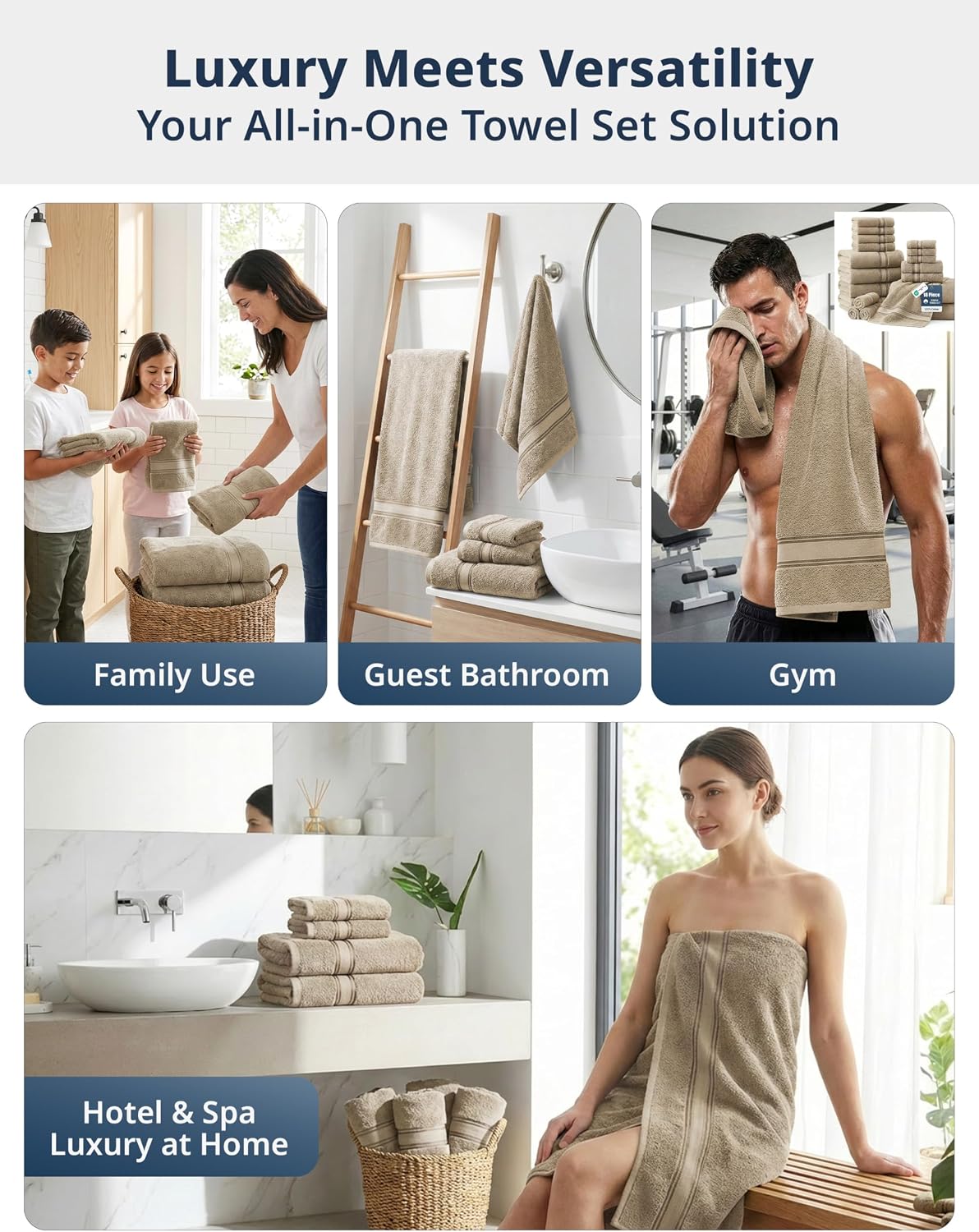 LANE LINEN Towel Set for Bathroom – 18-Pack 100% Cotton Towel, Zero Twist, Includes 6 Bath, 6 Hand & 6 Washcloth, Suitable for All Body Types, Soft & Quick Dry, Ideal for Airbnb & Spa - Tapue - Image 5