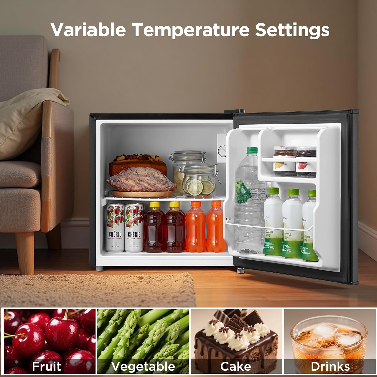 Midea MERM17B0ABB 1.7 Cu Ft Mini Fridge, Compact Refrigerator with Adjustable Thermostat, Reversible Door, Low Noise, Energy Efficient, Ideal for Dorm, Office, Bedroom, Black - Image 4