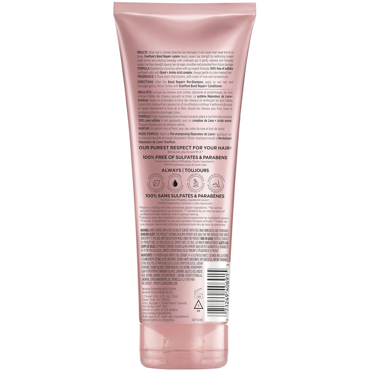 L'Oreal Paris Sulfate Free Bond Repair+ Shampoo, Hair Shampoo with Bond + Amino Acid Complex, Strengthens and Repairs Damaged or Color Treated Hair, EverPure, 6.8 Fl Oz (Packaging May Vary) - Image 12