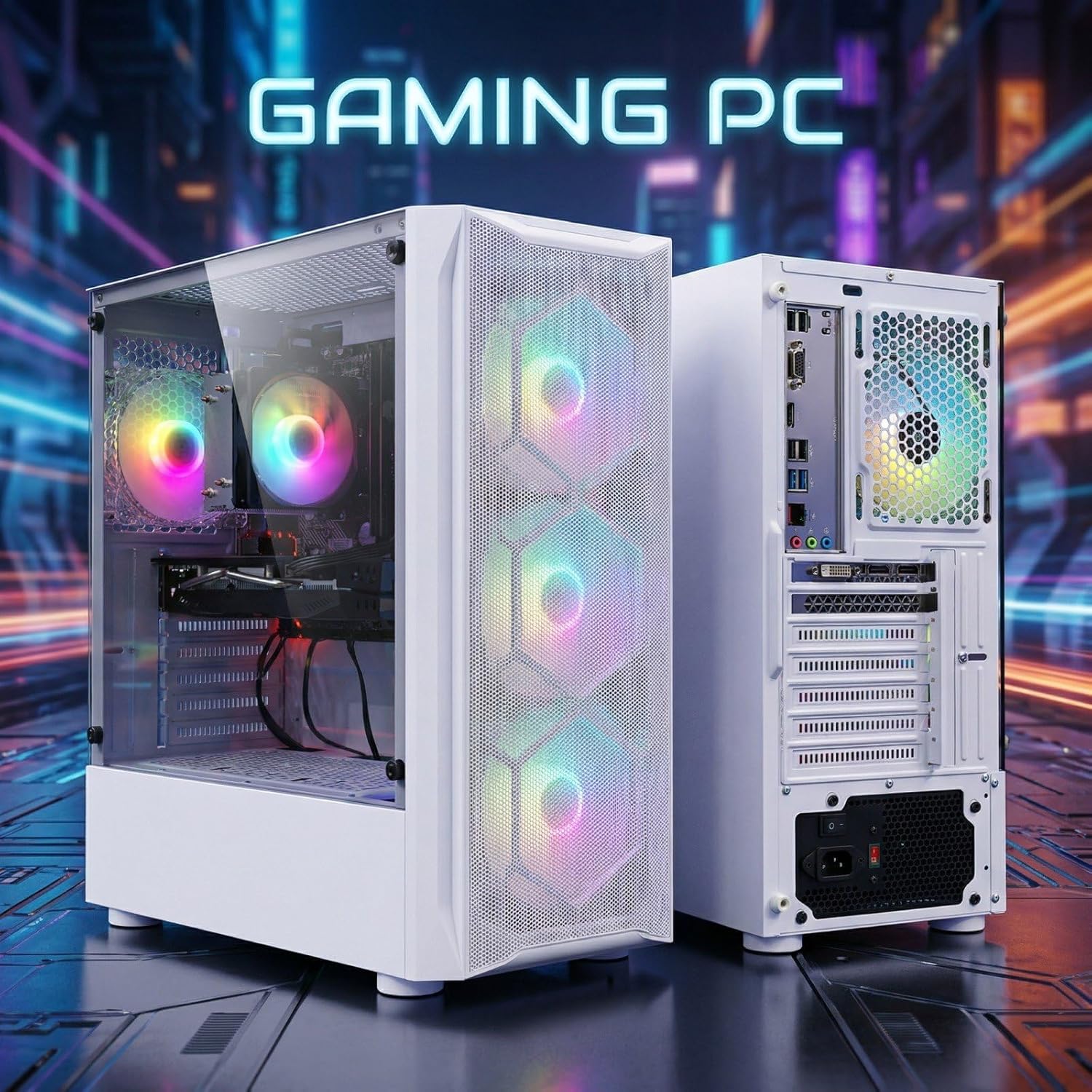 STGAubron Gaming PC Computer Desktop, GeForce GTX 1660 Ti 6G, Intel Core I7 up to 3.9GHz, 16G RAM, 512G SSD, WiFi 6, BT 5.0, RGB Fan x 4, Windows 11 Home,White - Image 4
