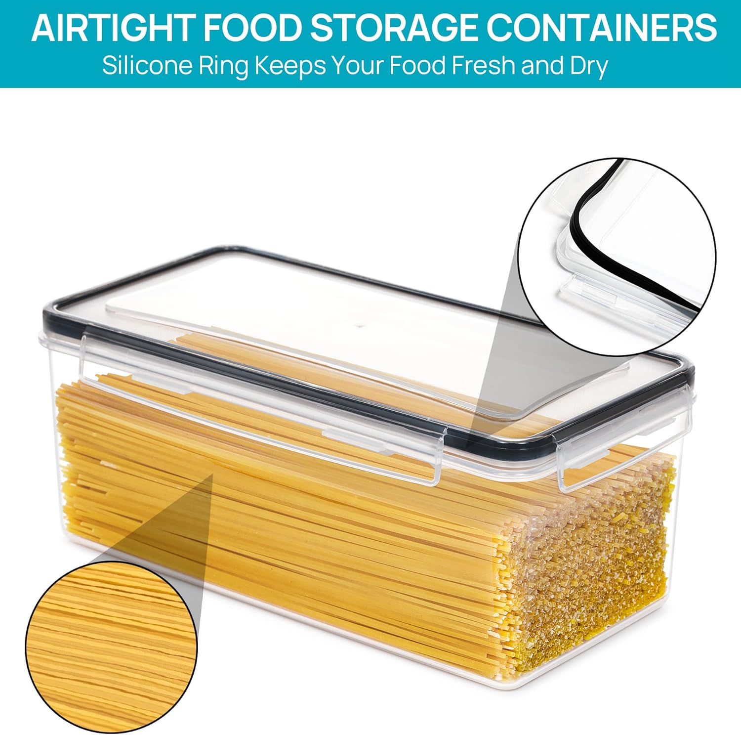 Vtopmart Airtight Food Storage Containers with Lids 4PCS Set 3.2L, Plastic Spaghetti Canisters for Pasta organizer, BPA Free Air Tight Kitchen Pantry Organization - Image 5