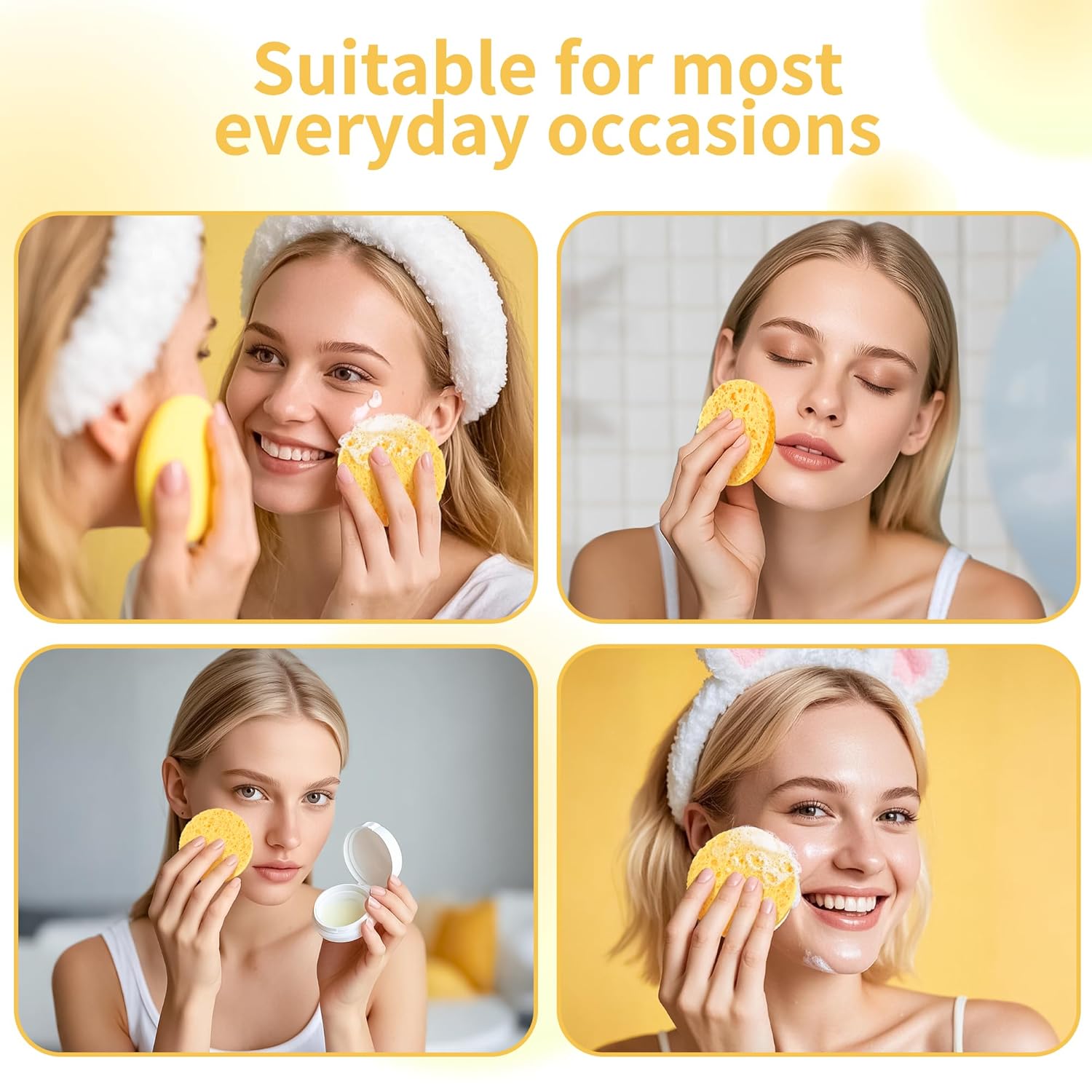 100-Count Compressed Facial Sponges, Natural Cosmetic Spa Sponges for Facial Cleansing, Exfoliating Mask, Makeup Remover, Travel Face Sponges - Yellow - Image 8
