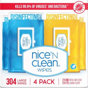 Nice ‘N Clean Disinfecting Surface Wipes 304ct | Cleans & Disinfects Home & Kitchen Surfaces | Fresh & Lemon Scent