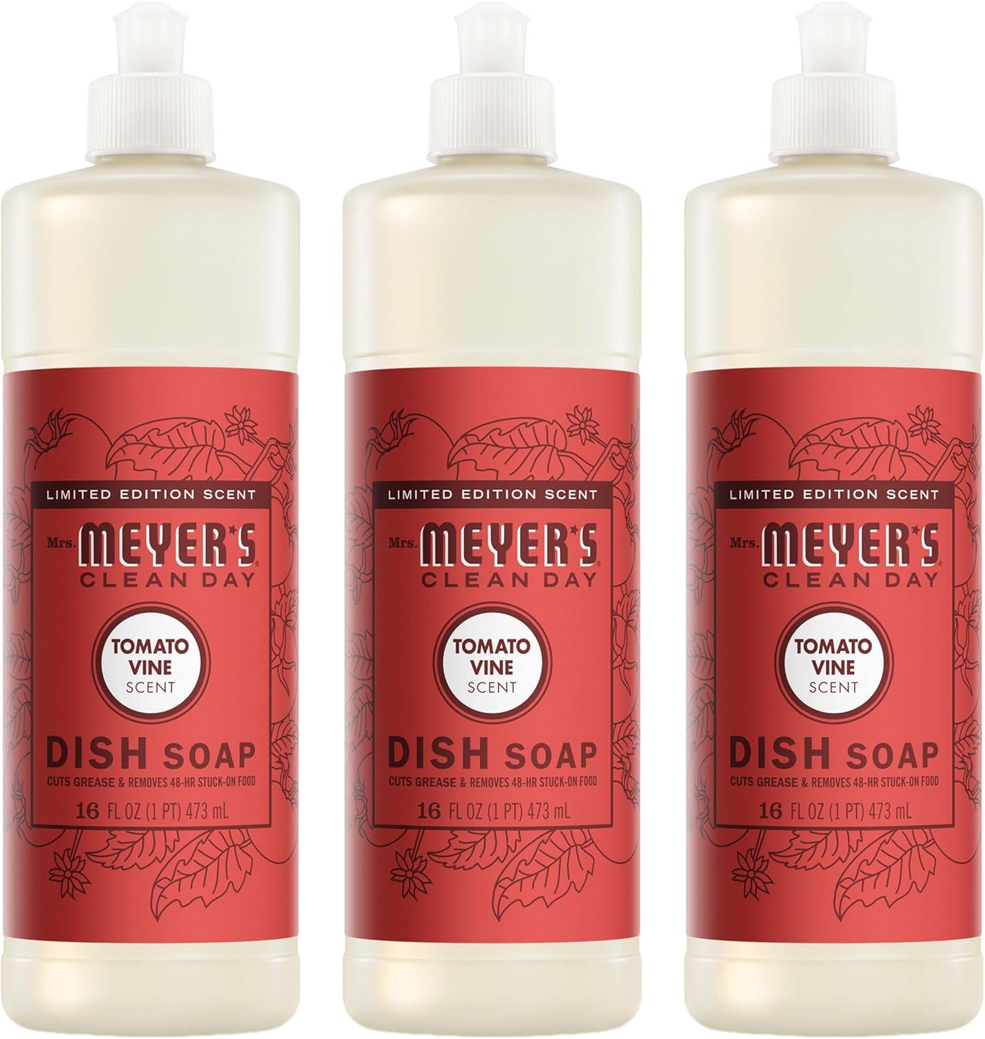 Mrs. MEYER'S CLEAN DAY Liquid Dish Soap, Tomato Vine Scent, 16 Fl Oz Bottle - 3 Pack - Image 2