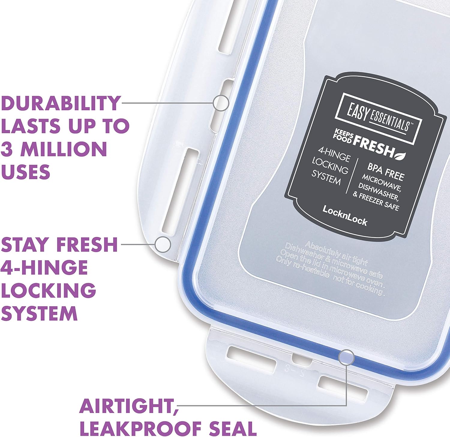 LocknLock Easy Essentials Food Storage lids/Airtight containers/Stackable, BPA Free, 6 Piece, Clear - Image 6