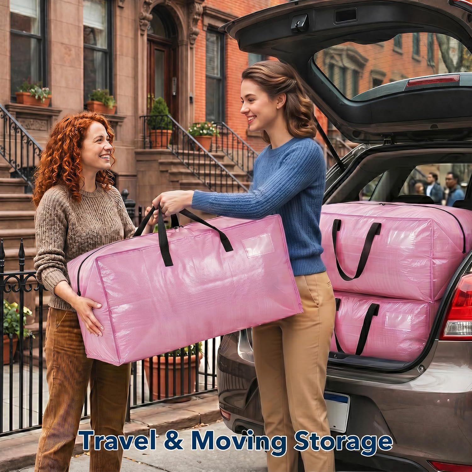 Moving Bags Heavy Duty,Extra Large Moving Bags for Travel/College Packing/Storage/Organization/Seasonal Clothes & Bedding Storage,Moving Supplies Bins,Compatible with Ikea Frakta Cart (Pink,8Pcs) - Image 7