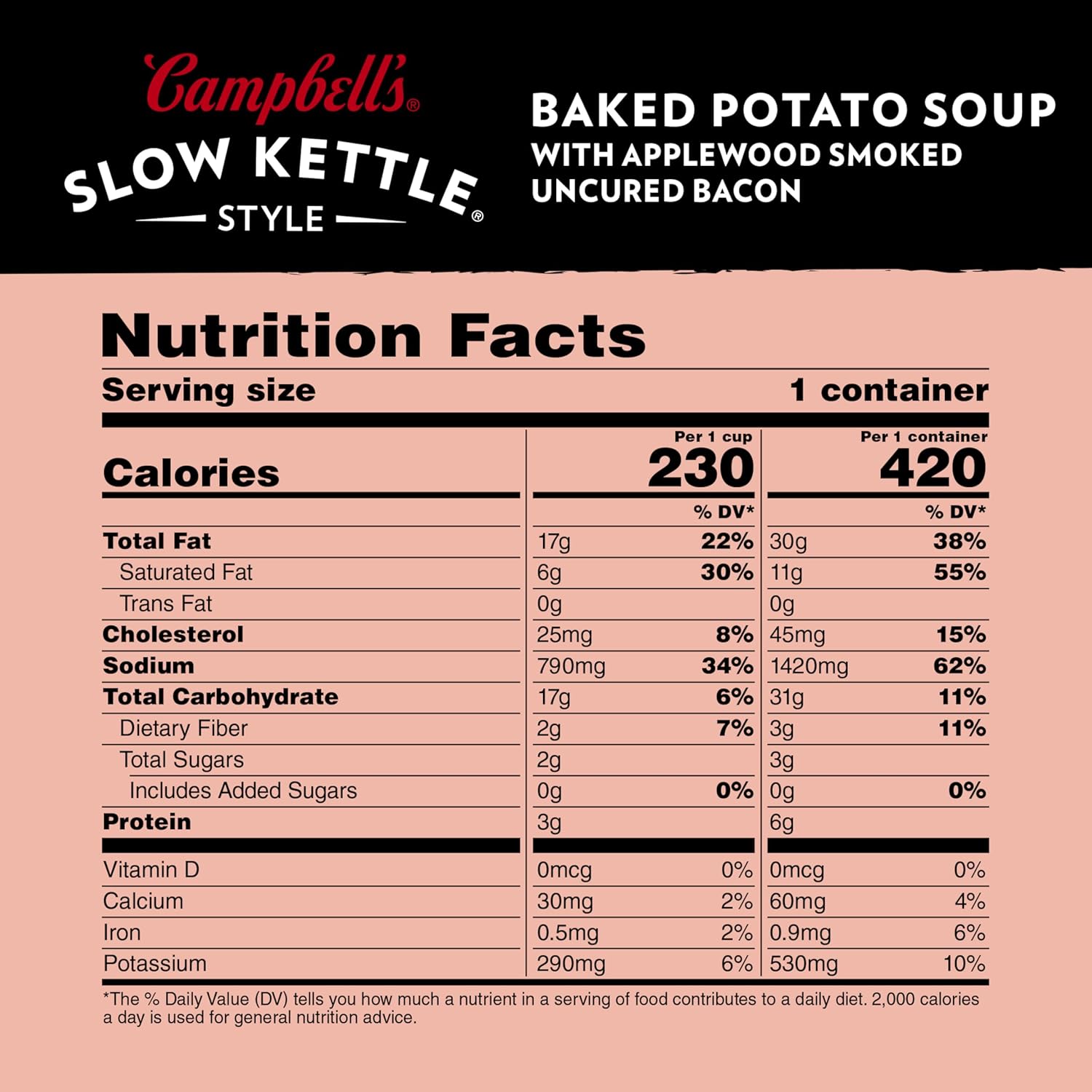 Campbell's Slow Kettle Style Baked Potato Soup with Applewood Smoked Uncured Bacon, 15.5 oz Microwavable Bowl - Image 3
