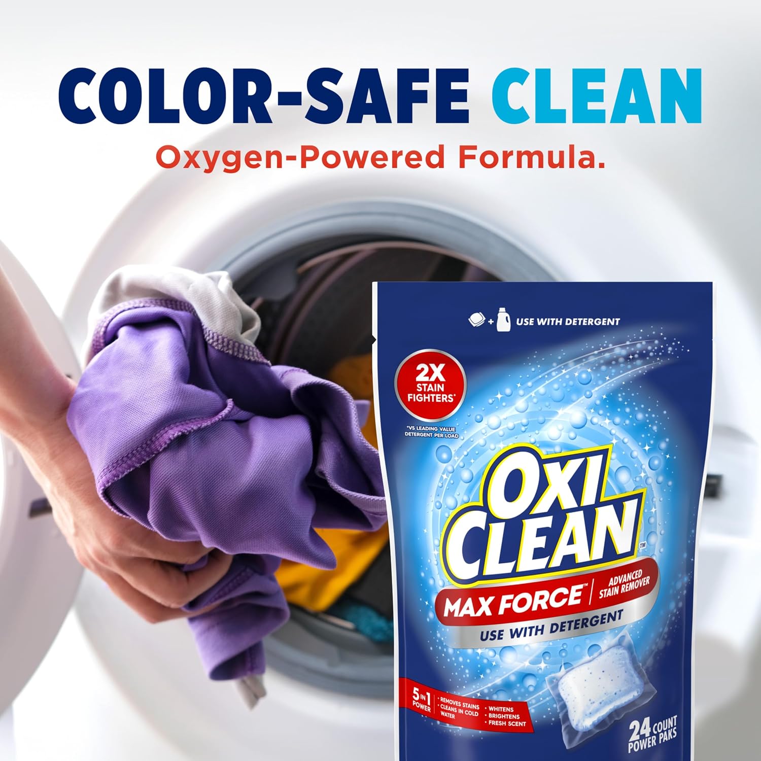 OxiClean Max Force Advanced Stain Remover Power Paks, Color-Safe, Bleach-Free Kids and Baby Essential, Use with Detergent to Remove Messy Stains like Berries, Juice, Mud, Grass, 24 Count - Image 9