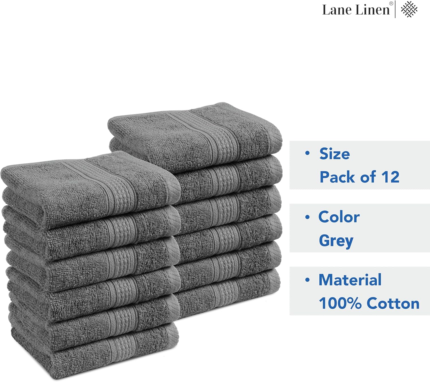 LANE LINEN Washcloths Set - 12 Soft Cotton Washcloths for Bathroom - 13x13 inches - Well Stitched Edges, Softer, Highly Durable, True to Color & Fade Resistant - Ideal Wash Cloths for Body - Grey - Image 8