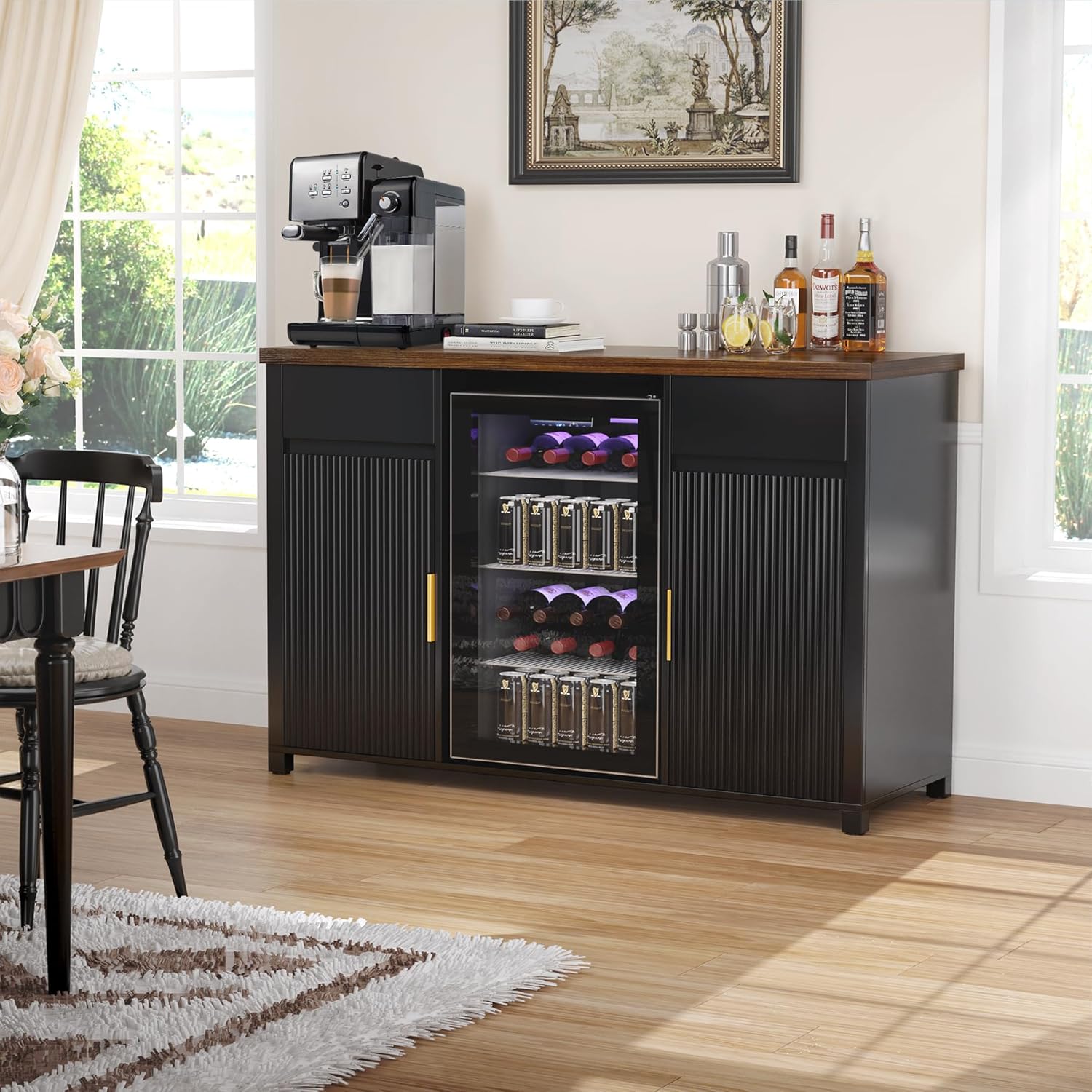 GDLF Large Coffee Bar Cabinet with Fridge Space, Mini Fridge Cabinet with Wine Storage, Buffet Sideboard Table for Home, Fluted Modern Design,53.2" L - Image 4