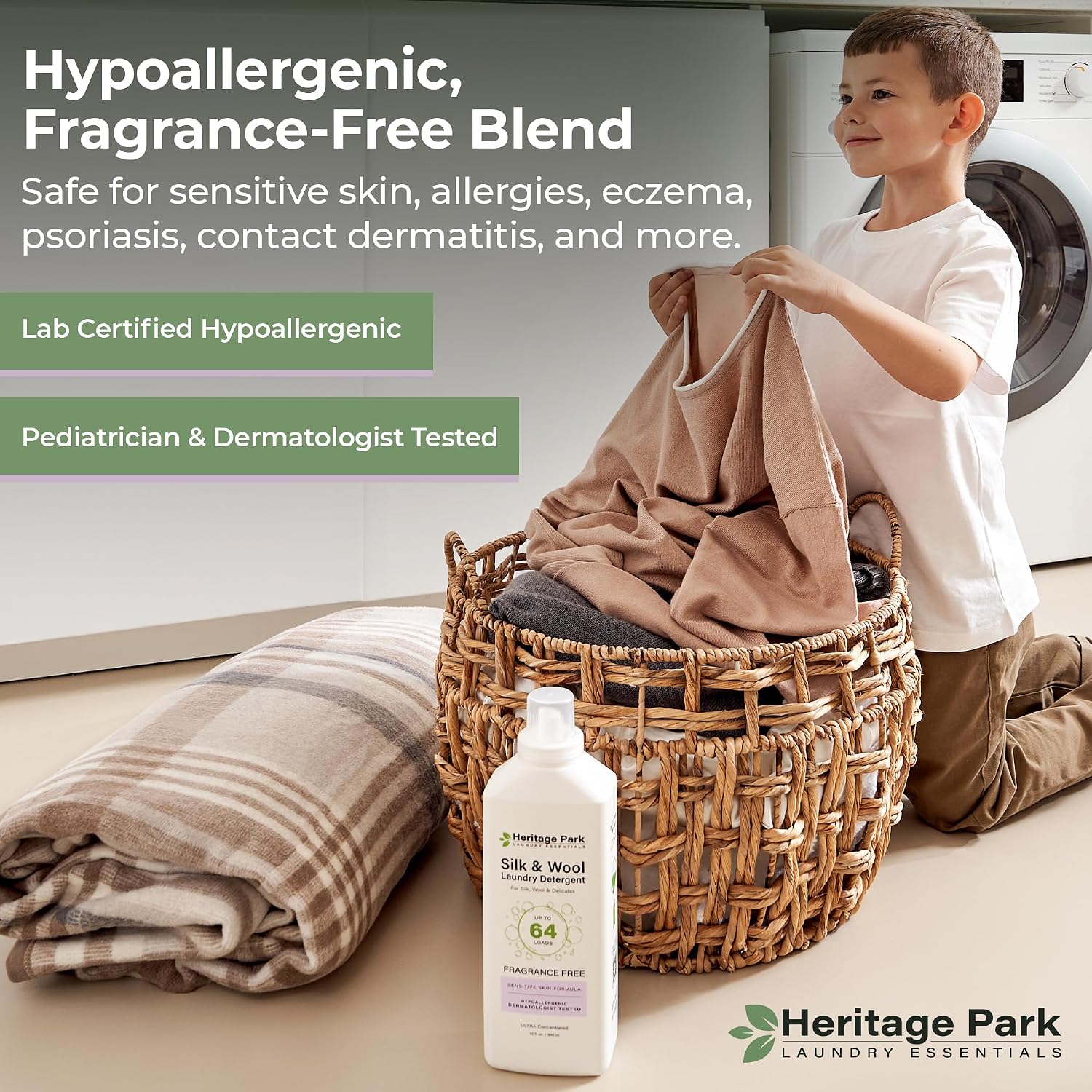 Heritage Park Silk & Wool Fragrance Free, Hypoallergenic, pH-Neutral Laundry Detergent - Dermatologist-tested, Sensitive Skin-Friendly, Enzyme-Free, Concentrated Up to 64 loads (32 fl oz) - Image 7