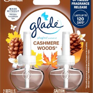 Glade PlugIns Refills Air Freshener, Scented and Essential Oils for Home and Bathroom, Cashmere Woods, 1.34 Fl Oz, 2 Count