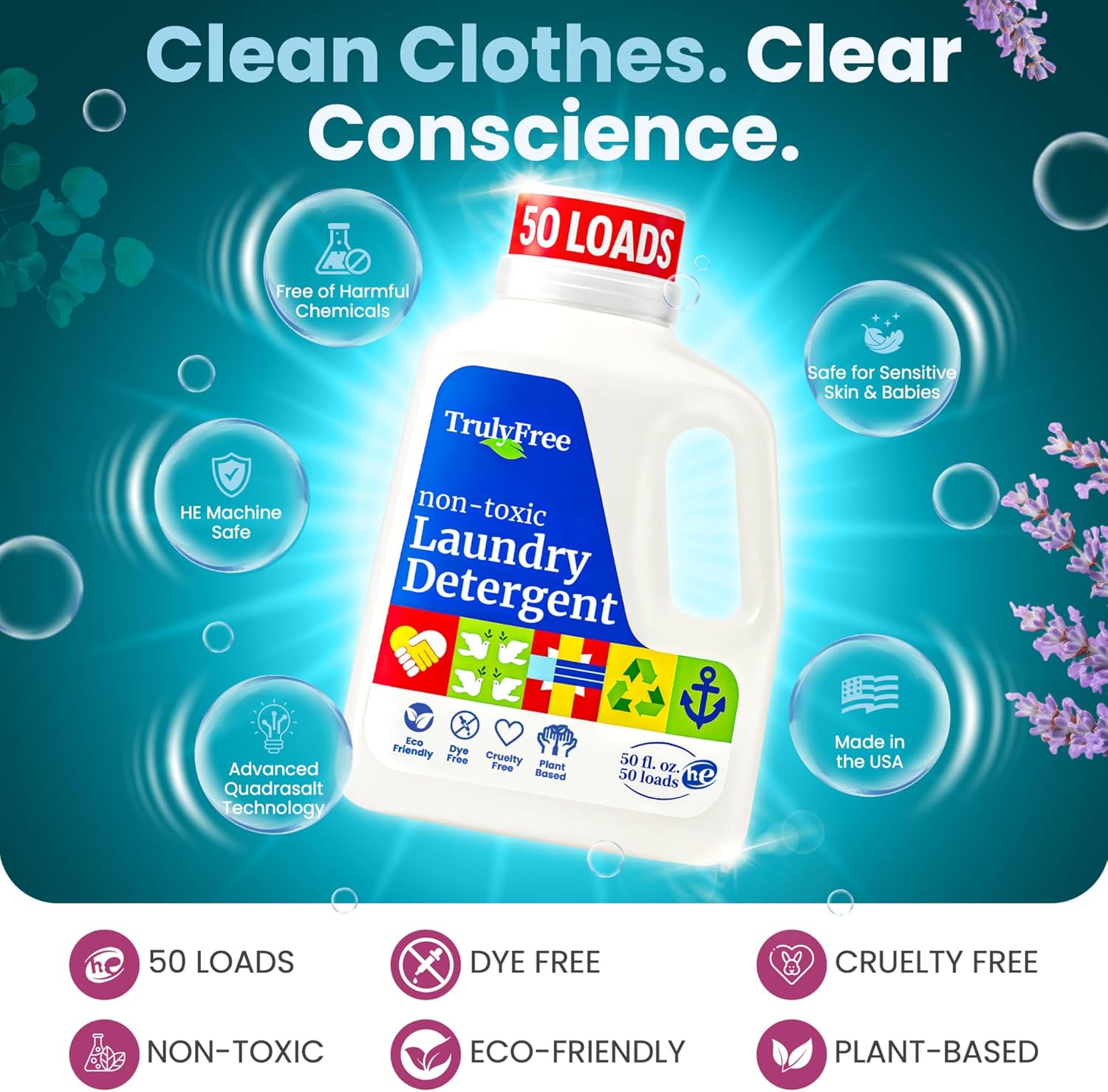 Truly Free Natural Laundry Detergent for Sensitive Skin | Eco Friendly, Plant Based, Baby Clothes Safe | Clean & Easy Powder to Liquid, 1 Empty Reusable Jug + 1 Fill Pack | Signature Scent, 50 Loads - Image 4