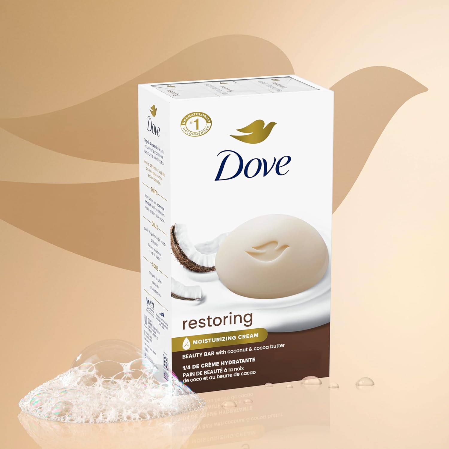 Dove Beauty Bar Soap Restoring Coconut & Cocoa Butter 6 Count for Restored Skin, Nourishes Skin 3.75 oz - Image 5