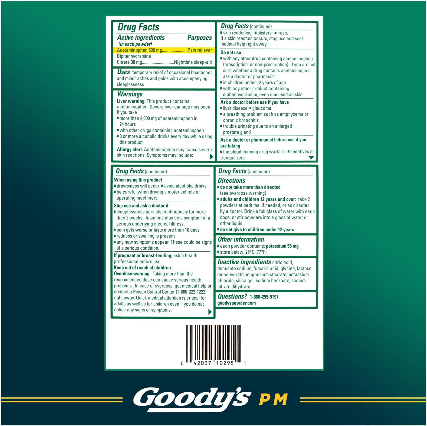 Goody's Nighttime Powder, Pain Reliever & Sleep Aid with Acetaminophen & Diphenhydramine Citrate, Caffeine Free, 6 Count, Pack of 12 - Image 8