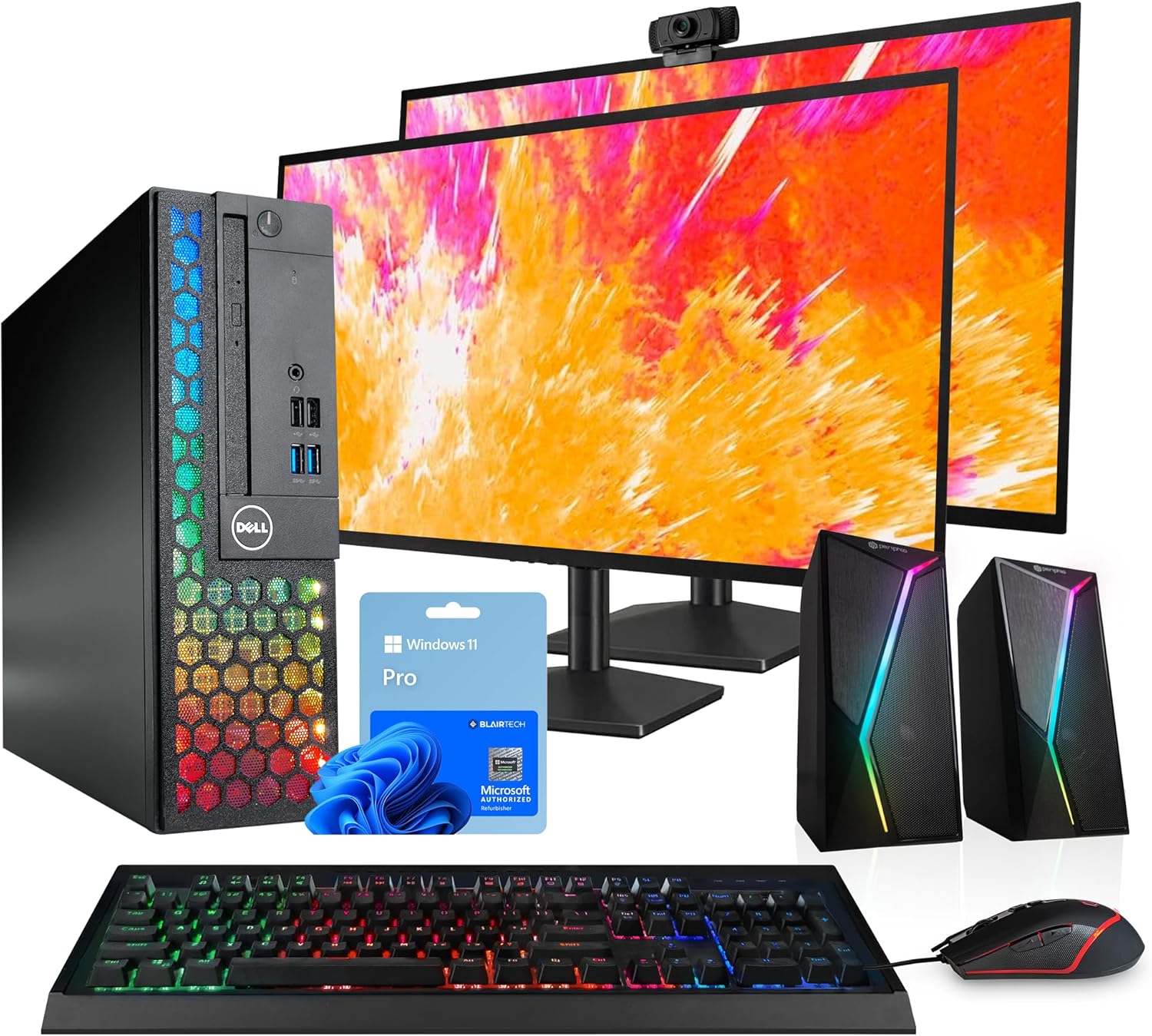 Dell Optiplex Computer PC w/RGB Lighting | Windows 11 Pro | Ultra Fast Intel i5-8500 | 16GB RAM 1TB SSD | New Dual 24" LCDs | RGB Speakers + Webcam | 5G WiFi + BT (Renewed) - Image 2