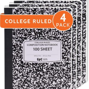 4 Pack – EPI College Ruled Composition Notebook Black – 200 Pages (100 Sheets), 9-3/4 x 7-½ – Classroom Back to School Supplies, Heavy Duty, Durable Hardcover Office Notebooks, Sewn