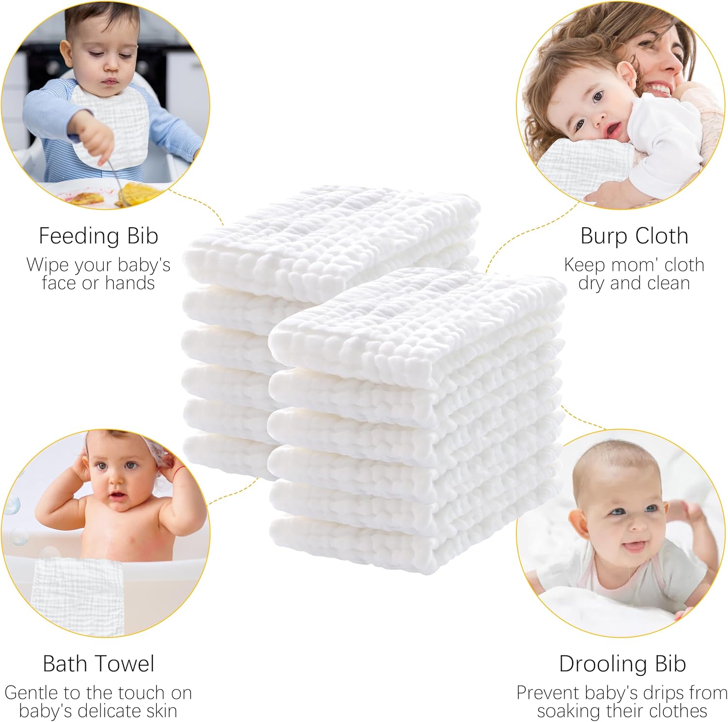 Lovely Care 12 Pack Muslin Burp Cloths 100% Cotton Muslin Cloths Large 20''x10'' Extra Soft and Absorbent Baby Burping Cloth - White - Image 4
