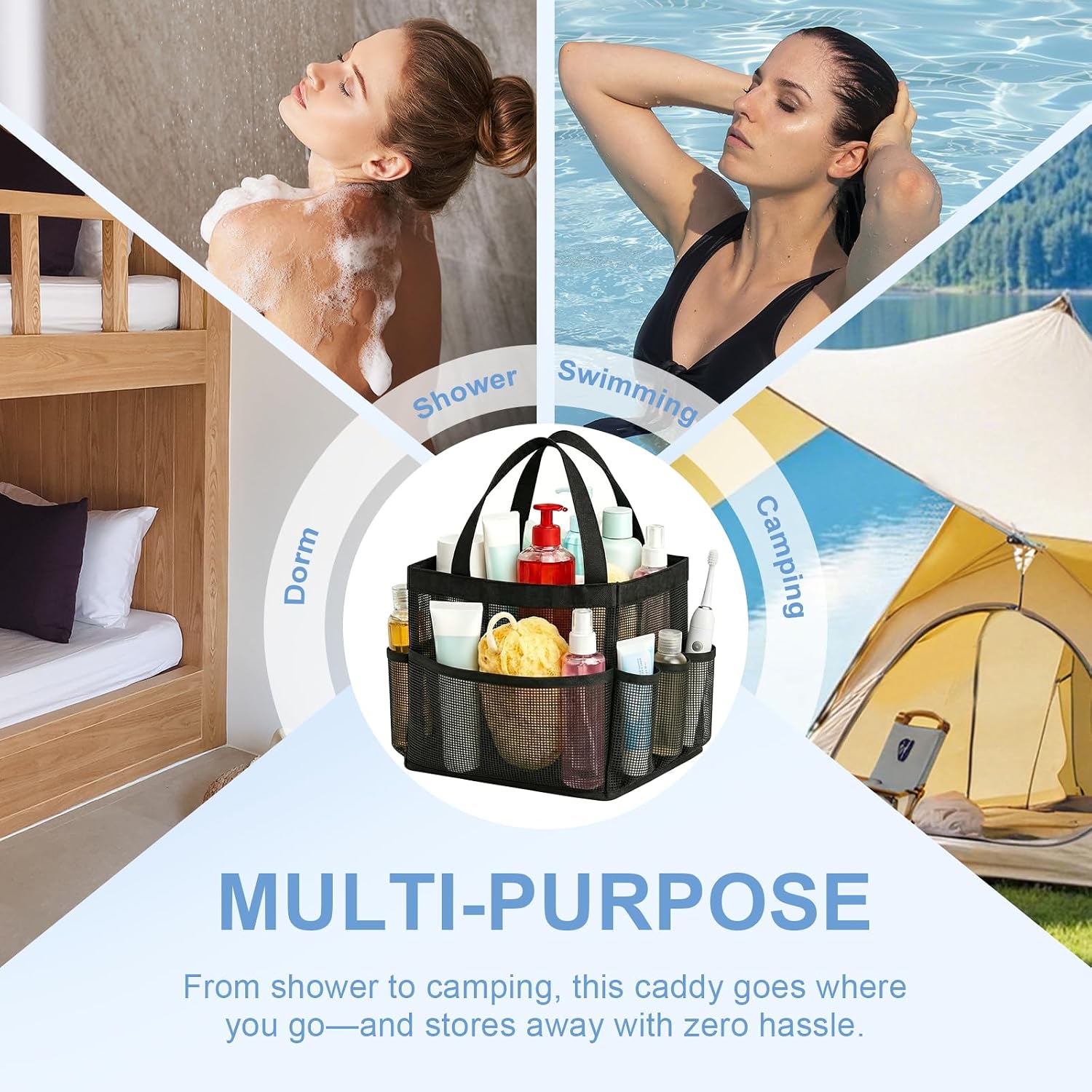 Mesh Shower Caddy Portable for College Dorm Room Essentials, Shower Caddy with 9 Pockets, Shower Bag for Toiletry, Camping, Swimming, Gym, Beach - Image 7