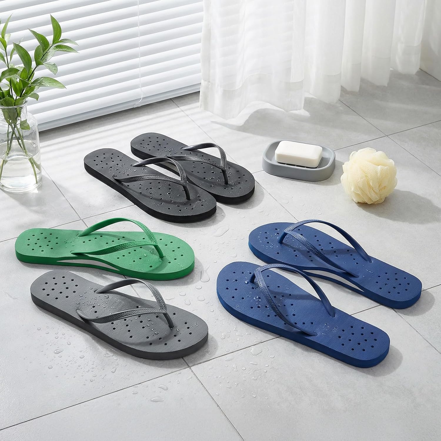 STQ Shower Shoes Men : Quick Dry Arch Support Flip Flops, Non Slip Mens Flip-Flop for Beach Pool College Dorm Bathroom Thong Sandals with Drain Holes - Image 8