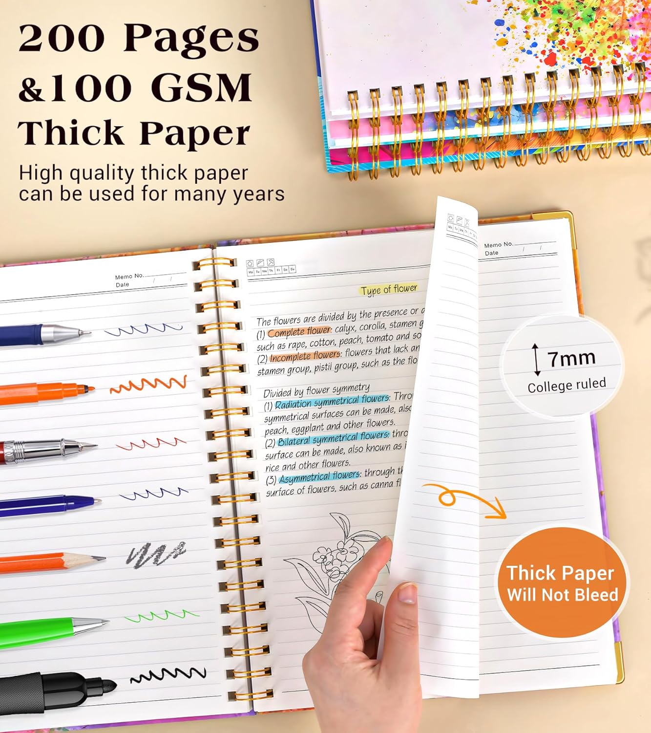 Lined Spiral Notebook Journal for Women, 150 Pages Cute Notebooks 5.75” x 8.38”, A5 Hardcover Spiral Journals with 100 GSM Thick Paper, College Ruled Notebook for Writing Work School, Autumn Tree - Image 4