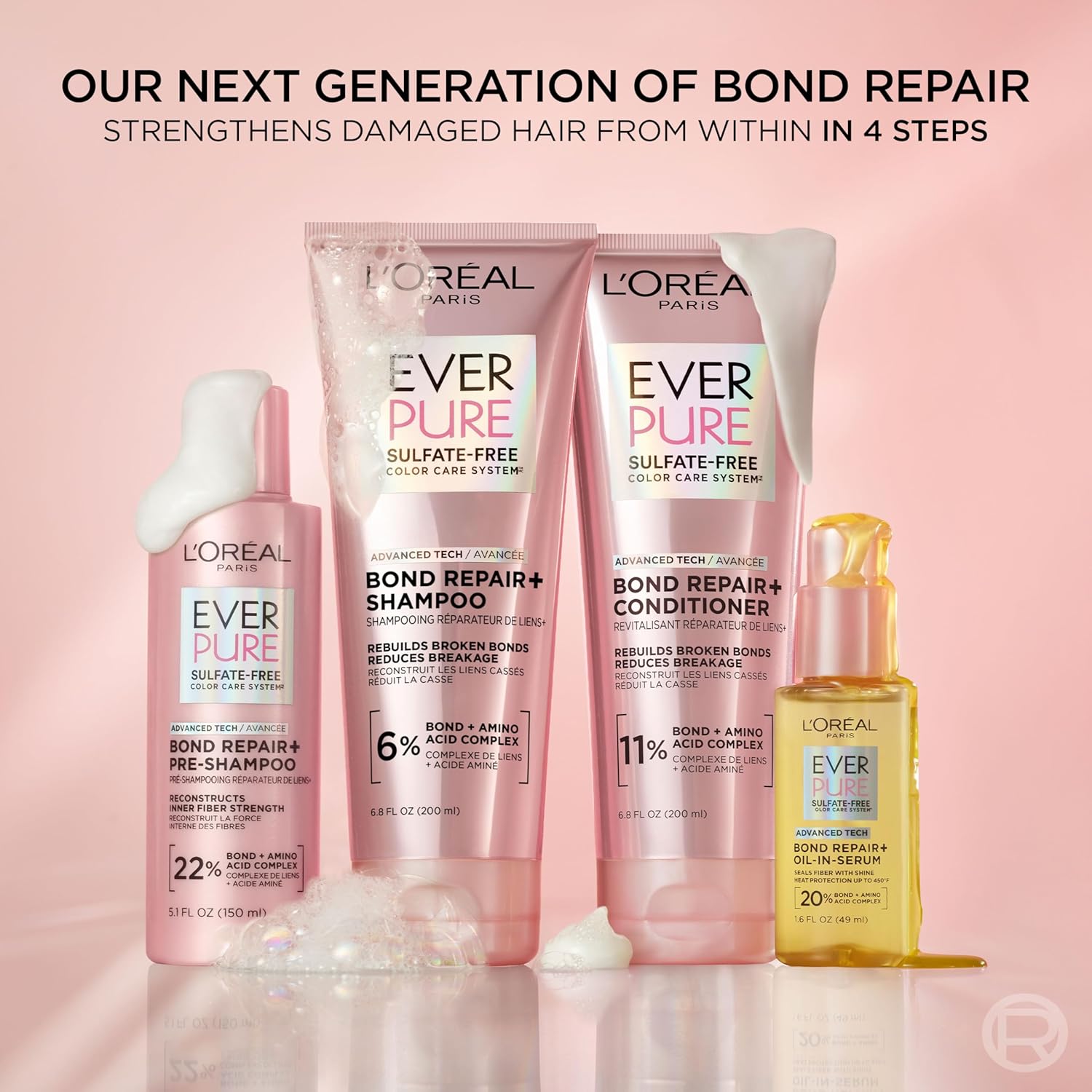 L'Oreal Paris Sulfate Free Bond Repair+ Conditioner, Hair Conditioner with Bond + Amino Acid Complex, Strengthens and Repairs Damaged or Color Treated Hair, EverPure, 23 Fl Oz (Packaging May Vary) - Image 4