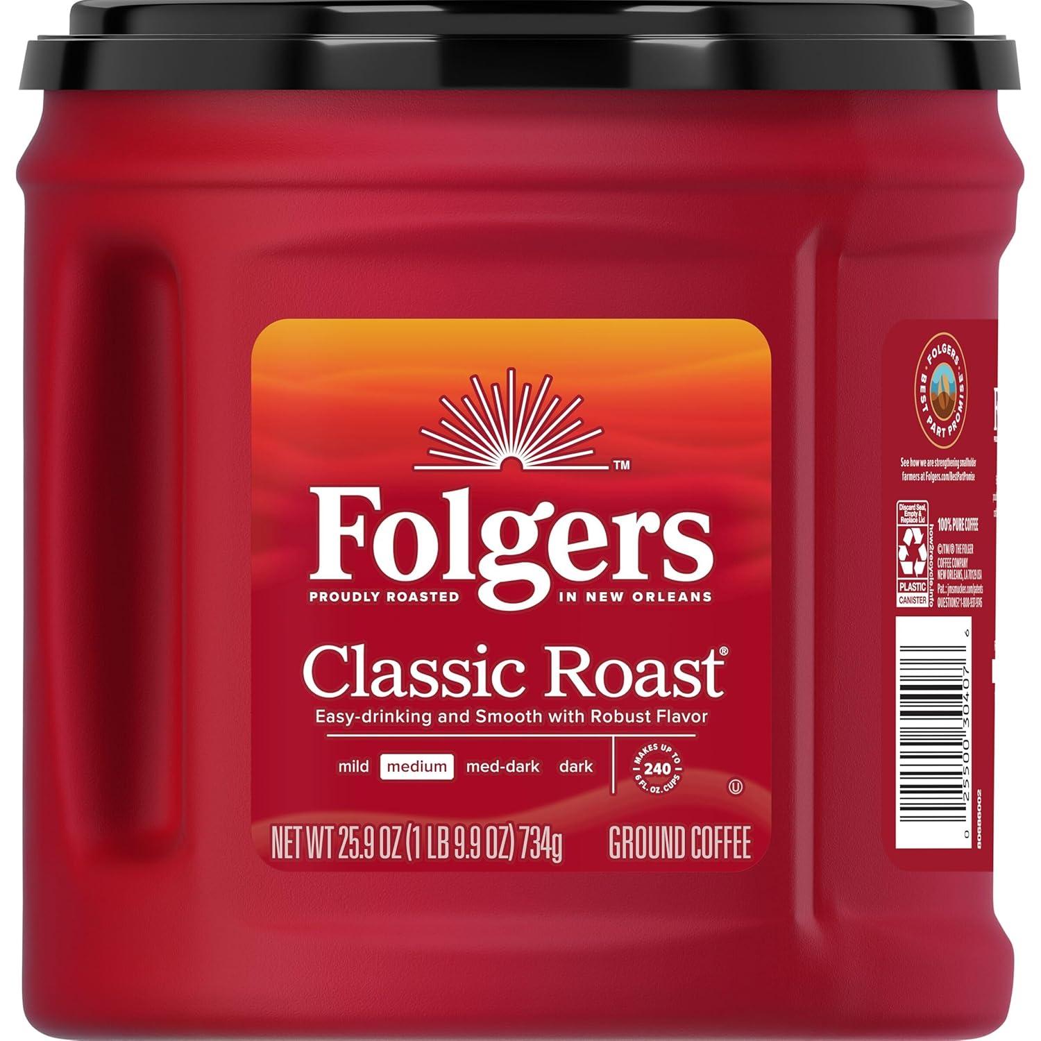 Folgers Classic Roast Ground Coffee, Medium Roast, 25.9 Oz. Canister (Pack of 6) - Image 9