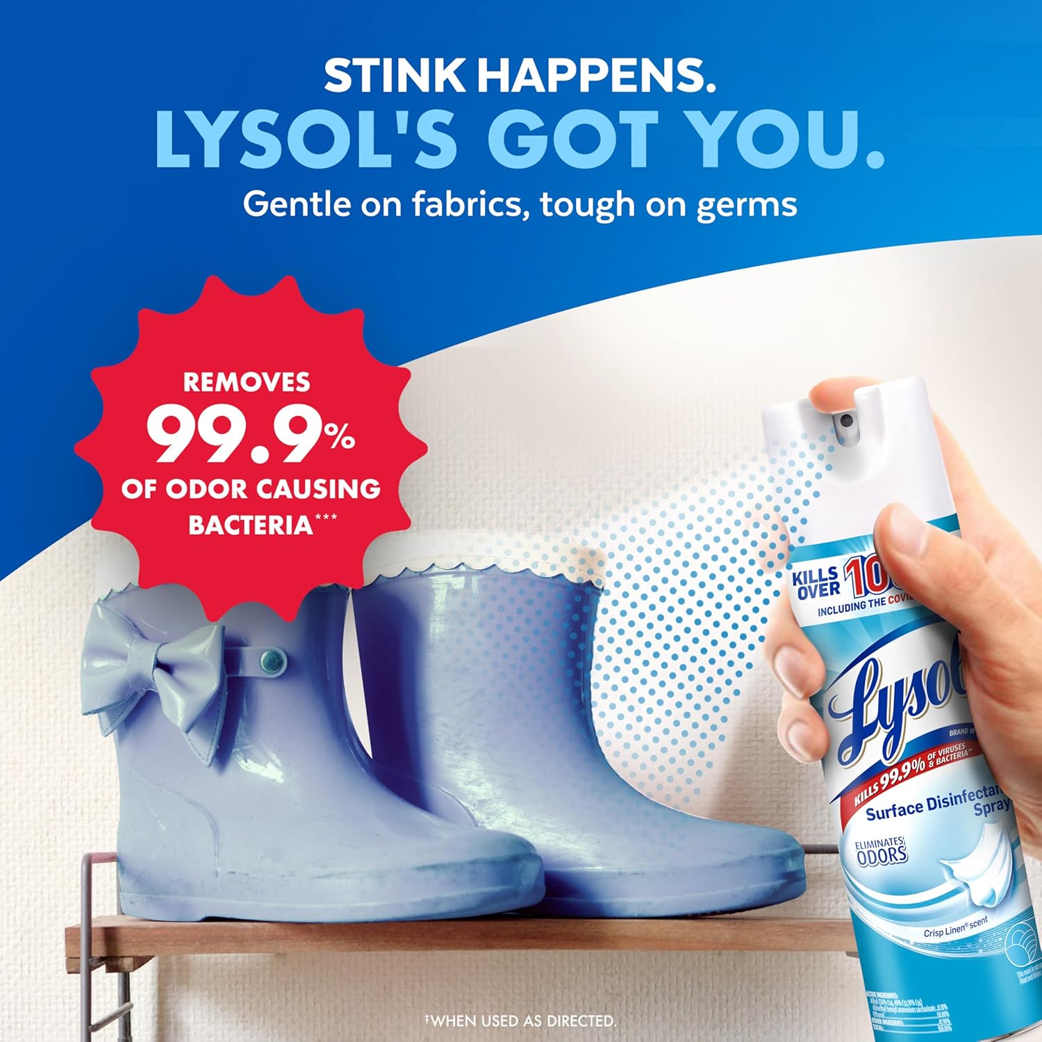 Lysol Disinfectant Spray, Household Cleaning Supplies, Disinfecting Multi-Purpose Room Spray, Antibacterial Sanitizer, Deodorizer, Kills Hantavirus, Crisp Linen, 19 Fl Oz (Pack of 2) - Image 5